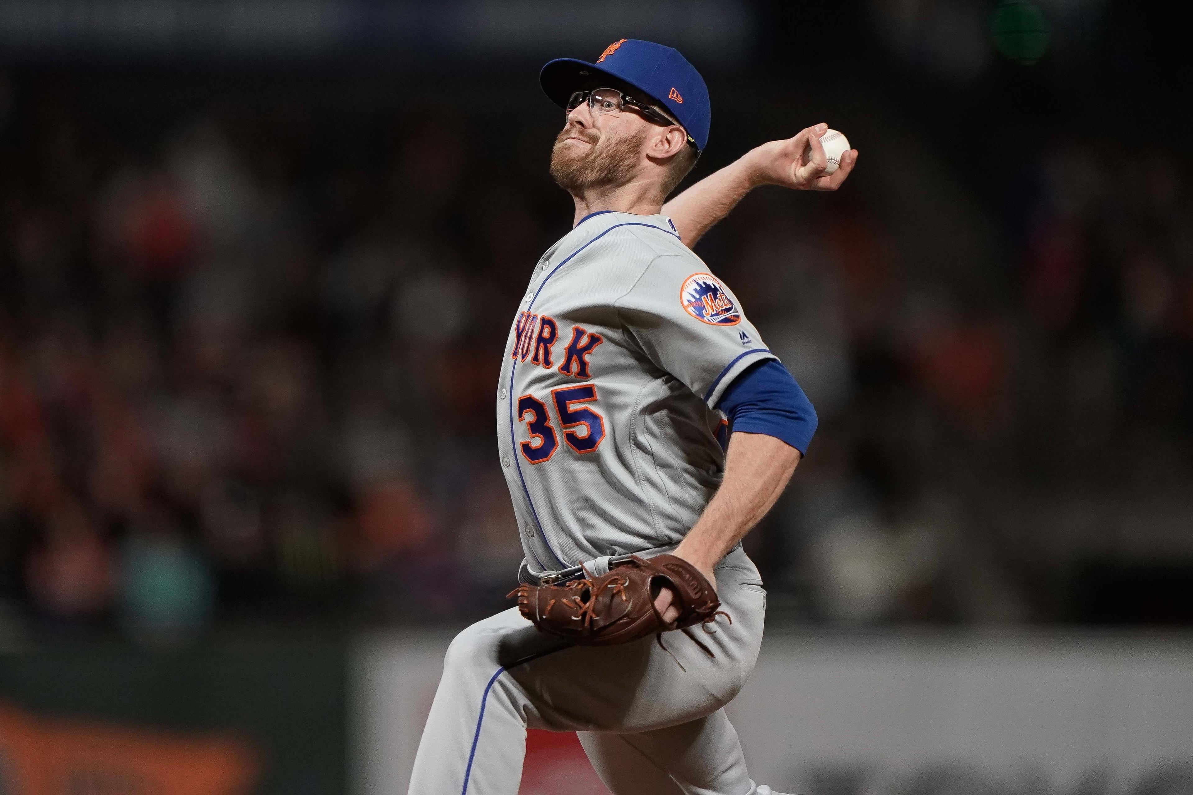 Jul 19, 2019; San Francisco, CA, USA; New York Mets pitcher Jacob Rhame (35) pitches against the San Francisco Giants during the ninth inning at Oracle Park. Mandatory Credit: Stan Szeto-USA TODAY Sports