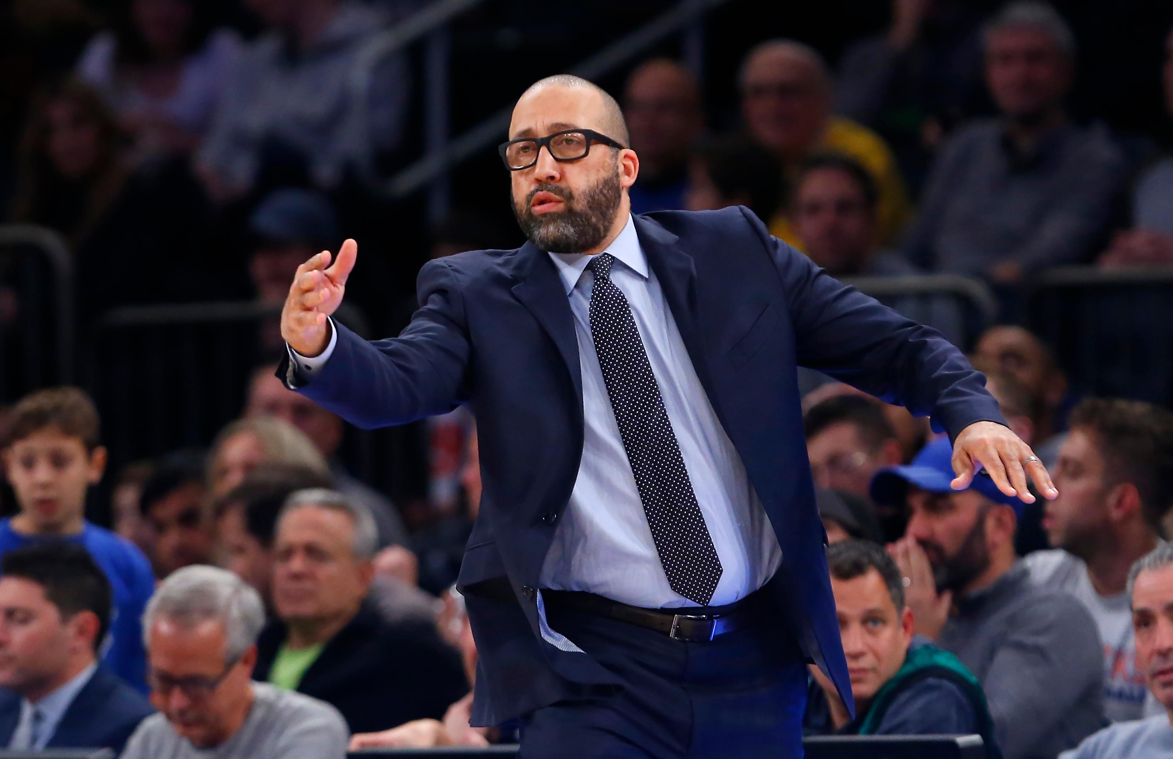 Dec 1, 2019; New York, NY, USA; New York Knicks head coach David Fizdale coaches against the Boston Celtics during the first half at Madison Square Garden. Mandatory Credit: Noah K. Murray-USA TODAY Sports