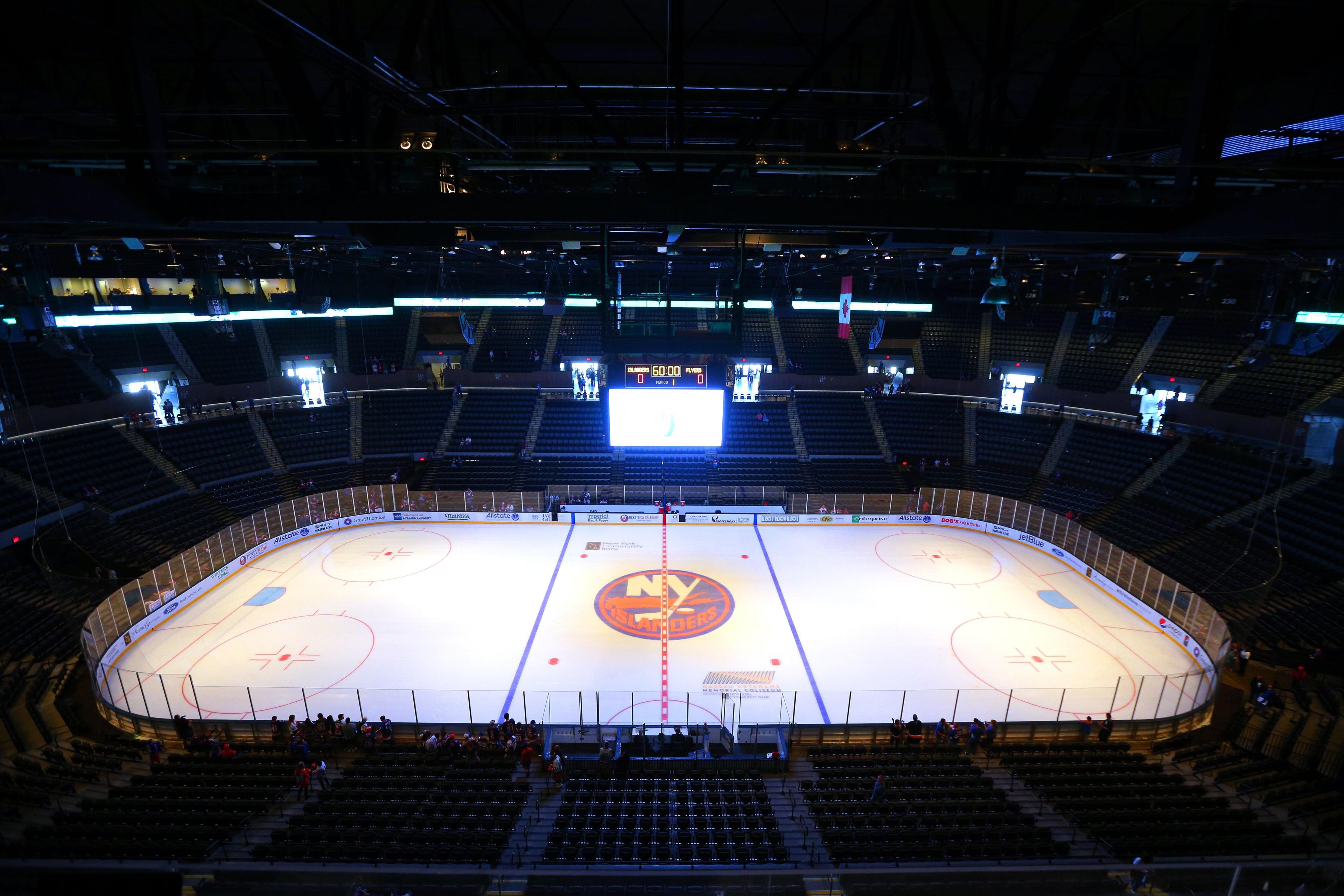 Sep 17, 2017; Uniondale, NY, USA; General view of the ice before a game between the New York Islanders and the Philadelphia Flyers at NYCB Live at the Nassau Veterans Memorial Coliseum. Mandatory Credit: Brad Penner-USA TODAY Sports / Brad Penner