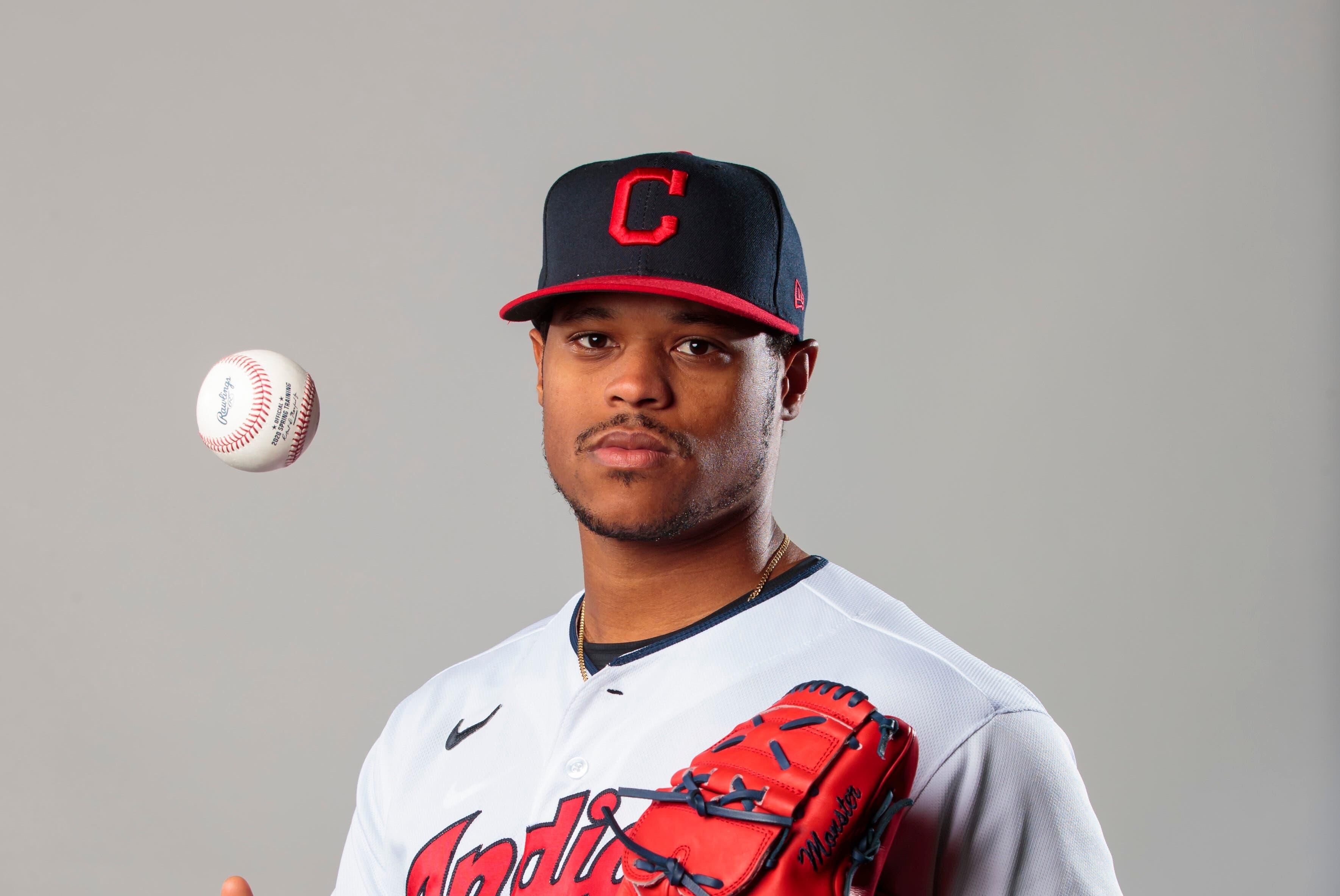 Feb 19, 2020; Goodyear, Arizona, USA; Cleveland Indians pitcher Jared Robinson poses for a portrait during media day at the Indians training facility. / © Mark J. Rebilas-USA TODAY Sports