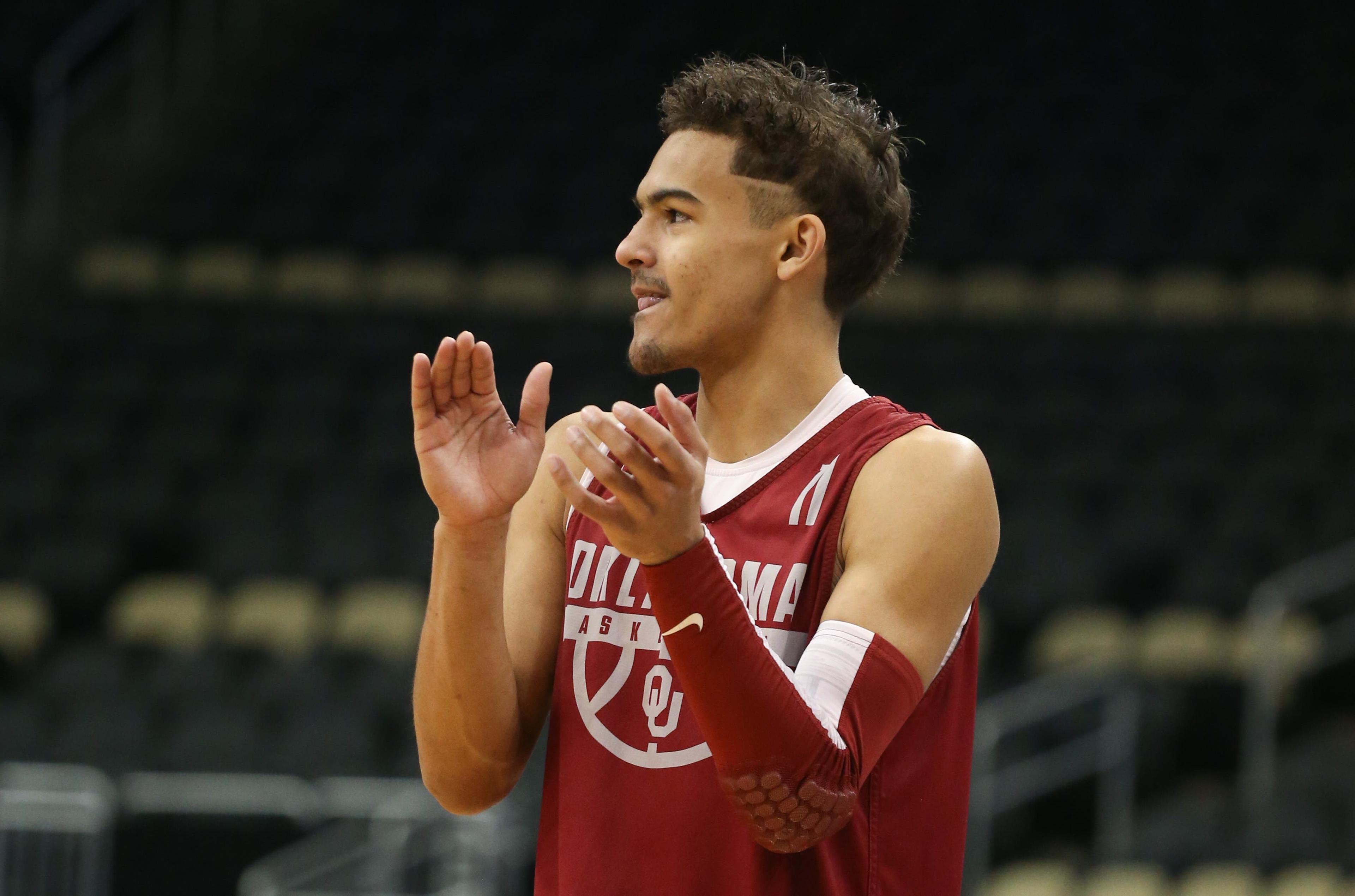 Mar 14, 2018; Pittsburgh, PA, USA; Oklahoma Sooners guard Trae Young (11) during the practice day before the first round of the 2018 NCAA Tournament at PPG Paints Arena. Mandatory Credit: Charles LeClaire-USA TODAY Sports / Charles LeClaire