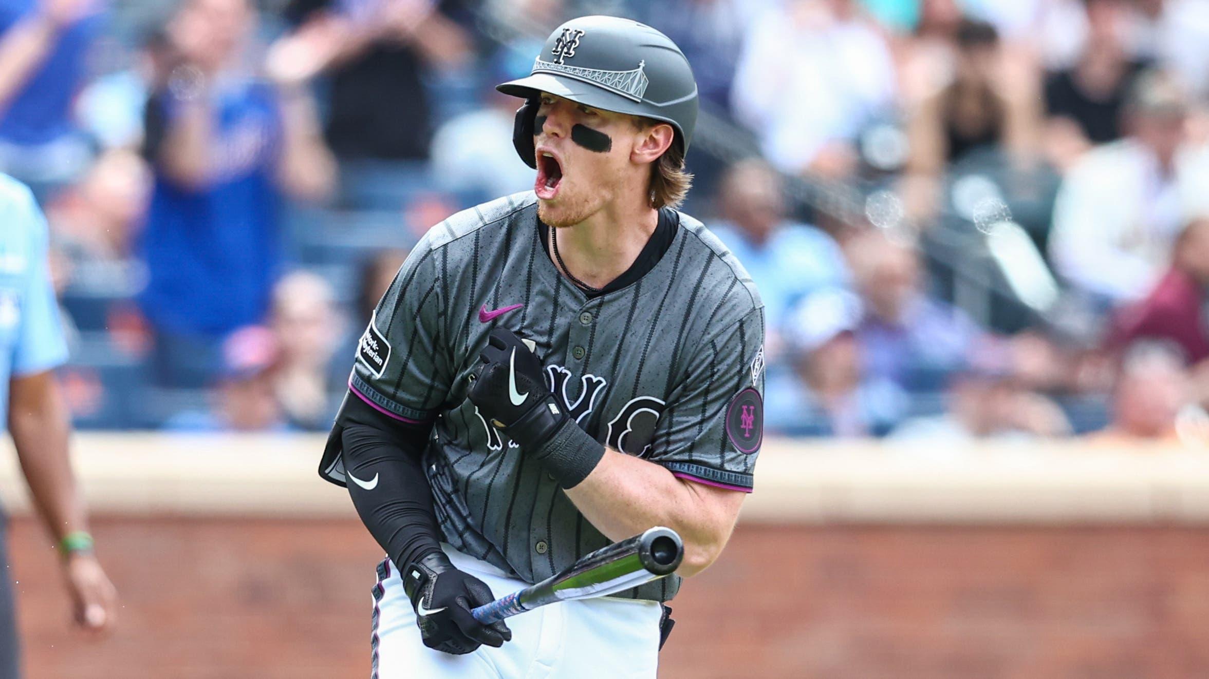 May 25, 2024; New York City, New York, USA; New York Mets third baseman Brett Baty (22) at Citi Field. 