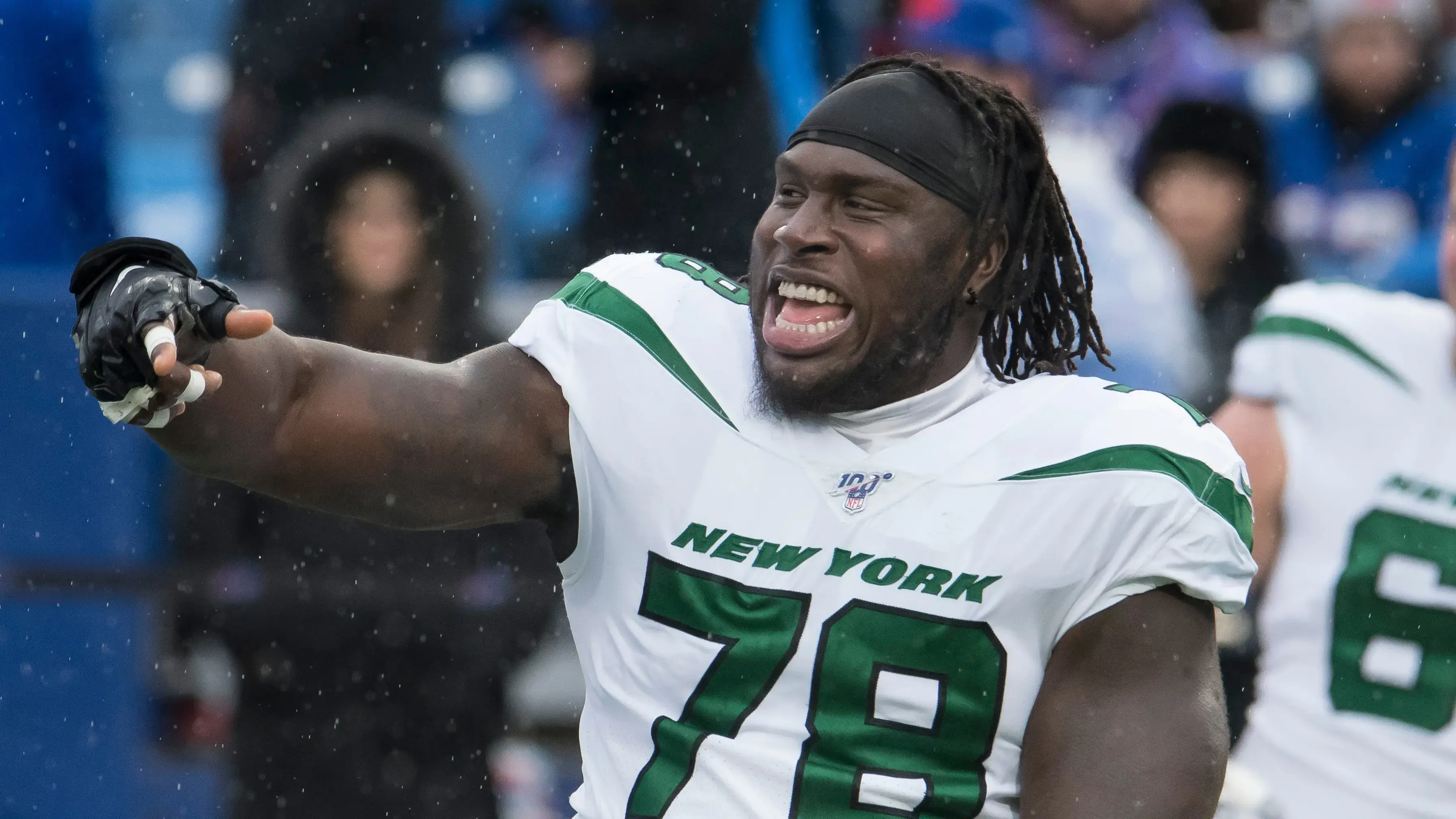 Dec 29, 2019; Orchard Park, New York, USA; New York Jets center Jonotthan Harrison (78) warms up prior to a game against the Buffalo Bills at New Era Field / Mark Konezny-USA TODAY Sports