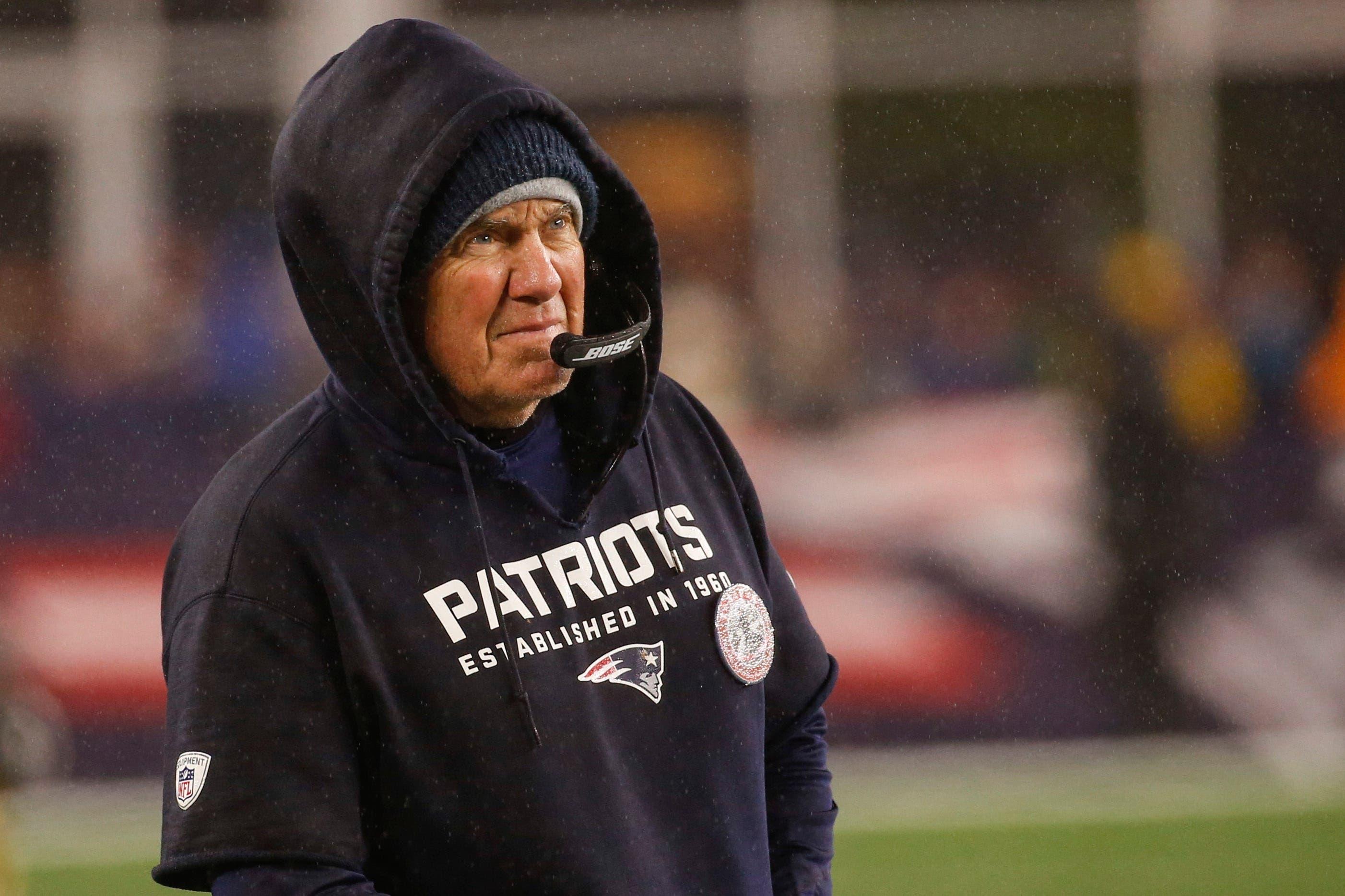 Nov 24, 2019; Foxborough, MA, USA; New England Patriots head coach Bill Belichick on the side line during the first half against the Dallas Cowboys at Gillette Stadium. Mandatory Credit: Greg M. Cooper-USA TODAY Sports / Greg M. Cooper