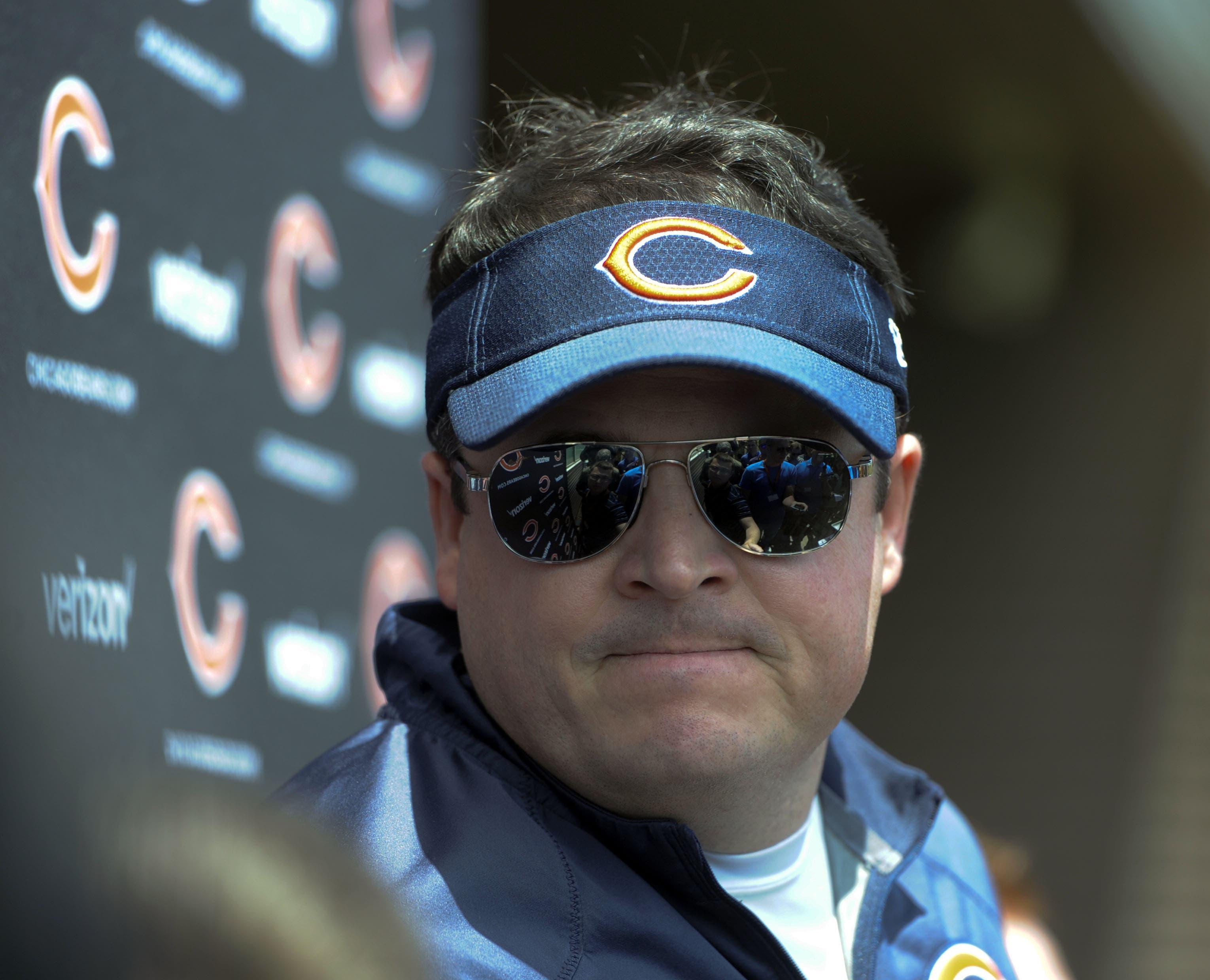 May 12, 2017; Lake Forest, IL, USA; Chicago Bears offensive coordinator Dowell Loggains addresses the media after the Bear's Rookie Minicamp workout at Halas Hall. Mandatory Credit: Matt Marton-USA TODAY Sports / Matt Marton