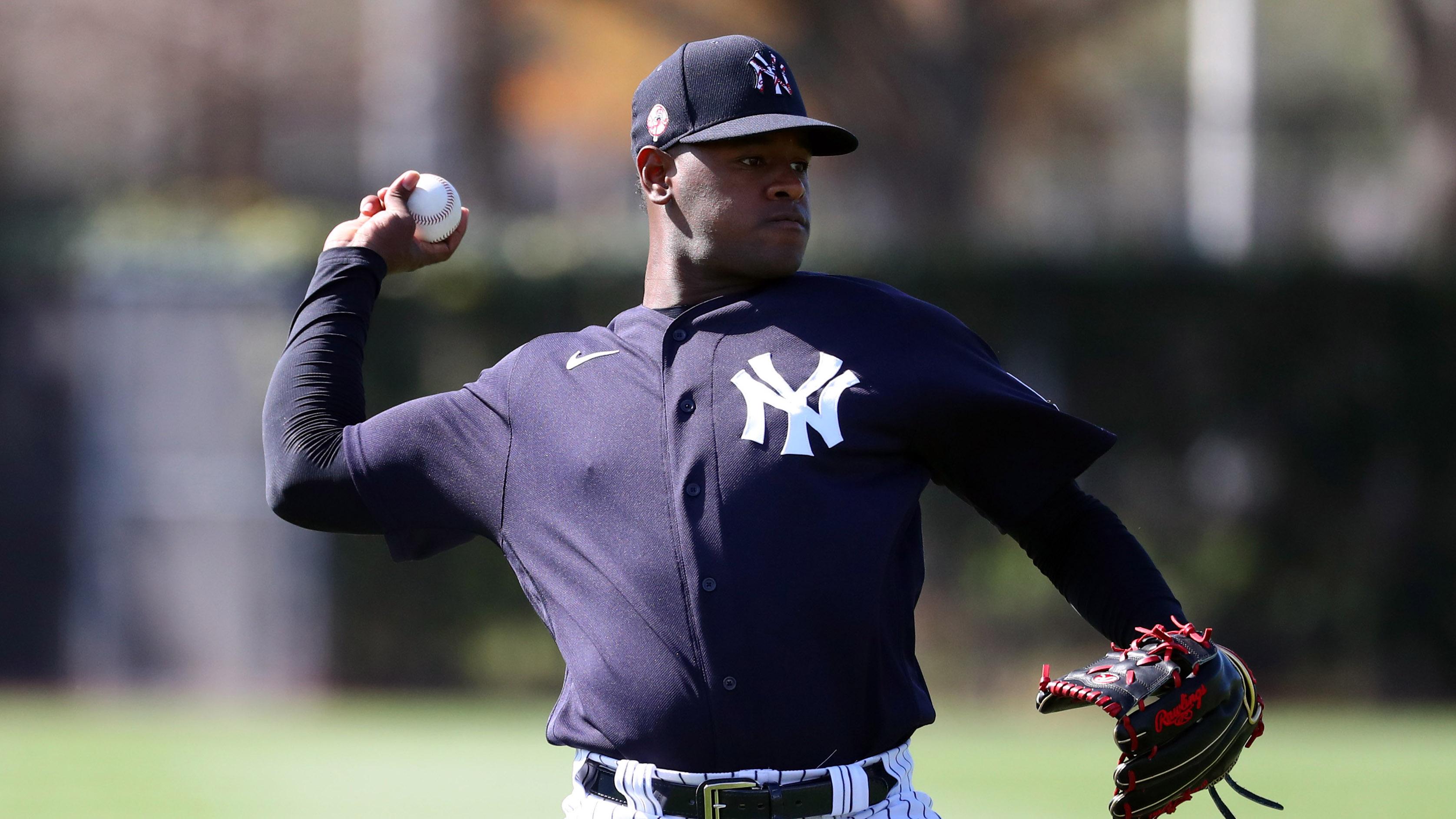 Feb 16, 2020; Tampa, Florida, USA; New York Yankees starting pitcher Luis Severino (40) works out during spring training at George M. Steinbrenner Field. / Kim Klement-USA TODAY Sports