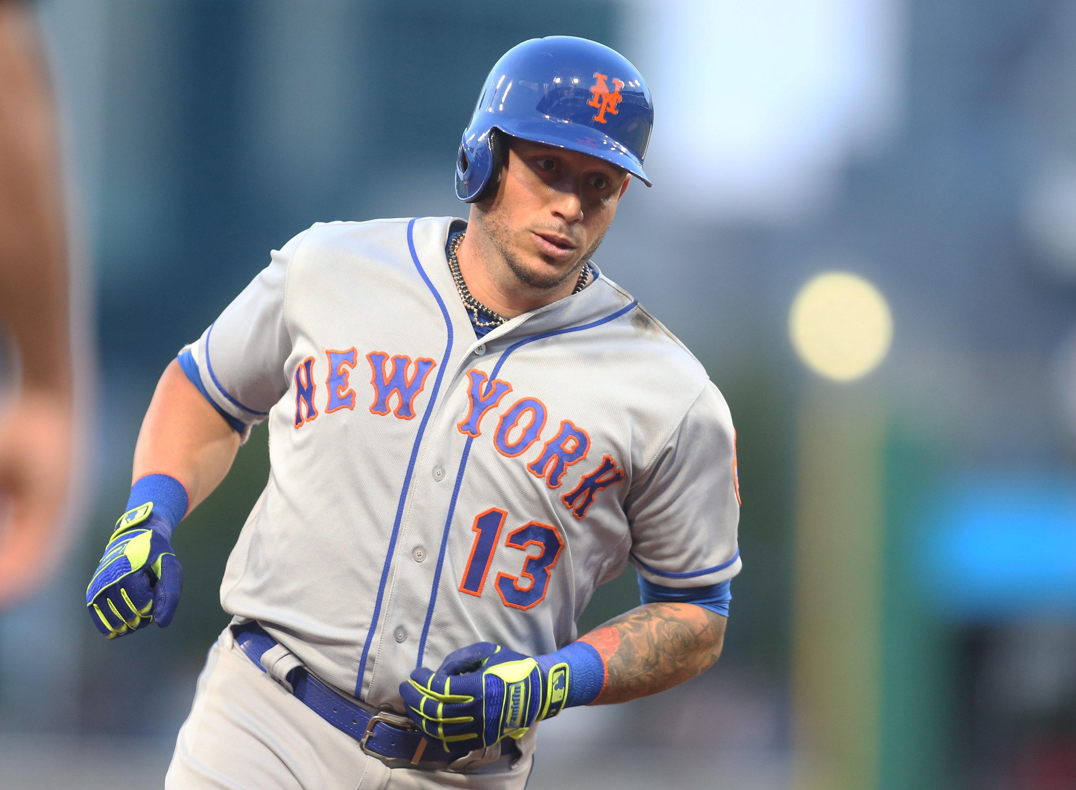 Jul 26, 2018; Pittsburgh, PA, USA; New York Mets second baseman Asdrubal Cabrera (13) circles the bases after hitting a two run home run against the Pittsburgh Pirates during the fourth inning at PNC Park. Mandatory Credit: Charles LeClaire-USA TODAY Sports