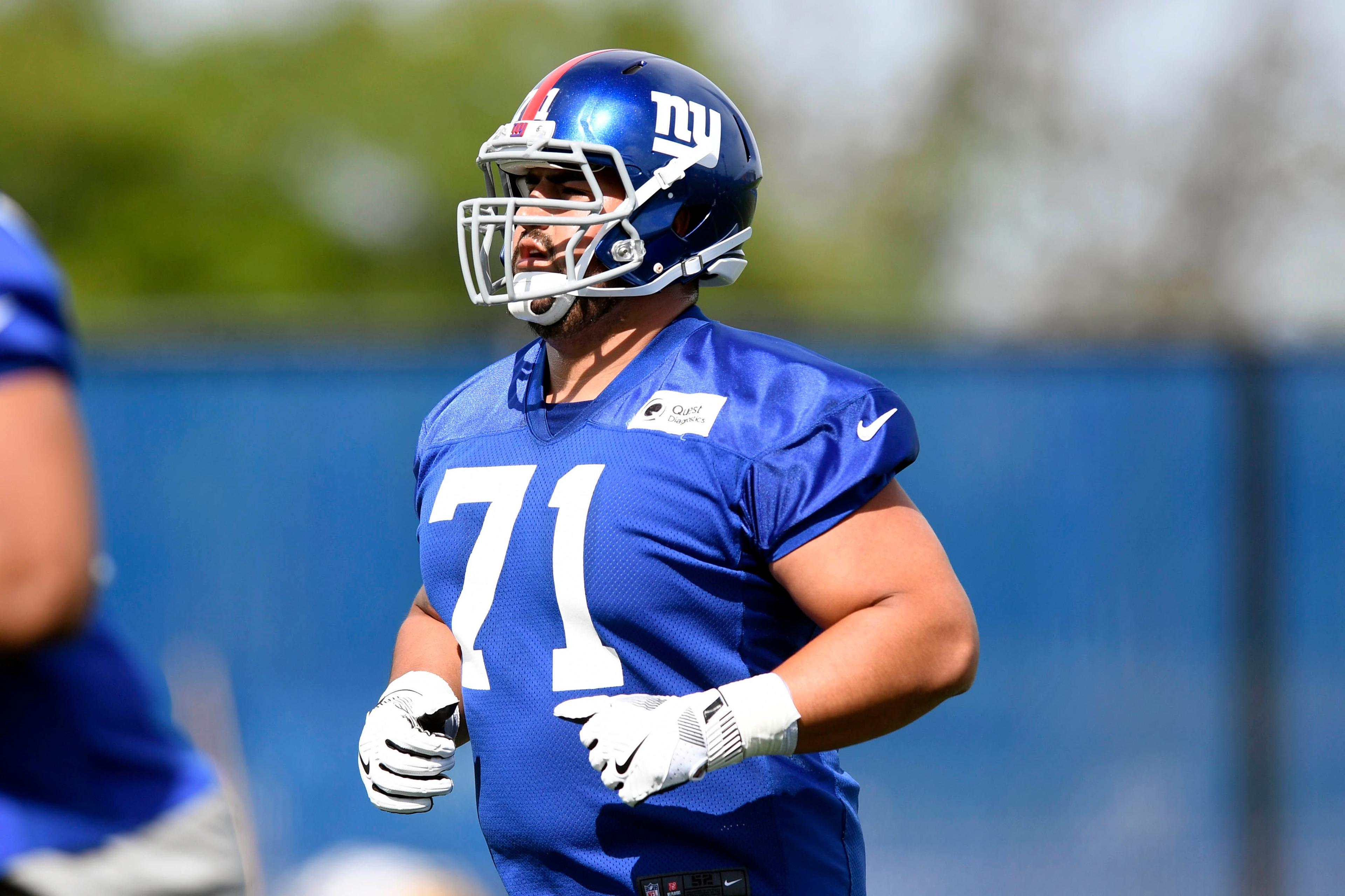 May 11, 2018; East Rutherford, NJ, USA; New York Giants guard Will Hernandez seen during rookie mini camp at the Quest Diagnostics Training Center. Mandatory Credit: Danielle Parhizkaran-USA TODAY SPORTS / Danielle Parhizkaran