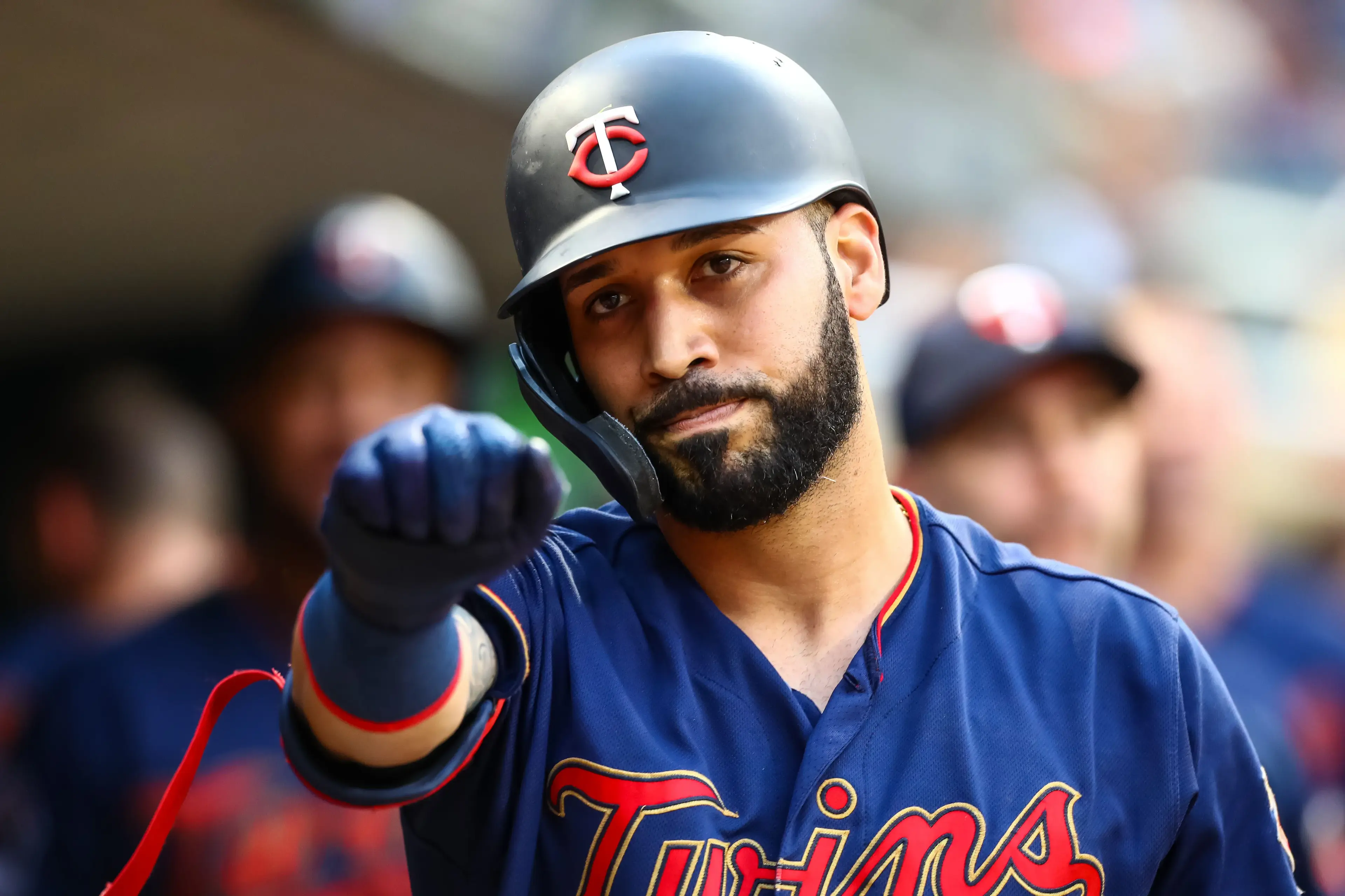 Jun 15, 2019; Minneapolis, MN, USA; Minnesota Twins right fielder Marwin Gonzalez (9) celebrates after hitting a two-run home run in the fifth inning against the Kansas City Royals at Target Field. / David Berding-USA TODAY Sports