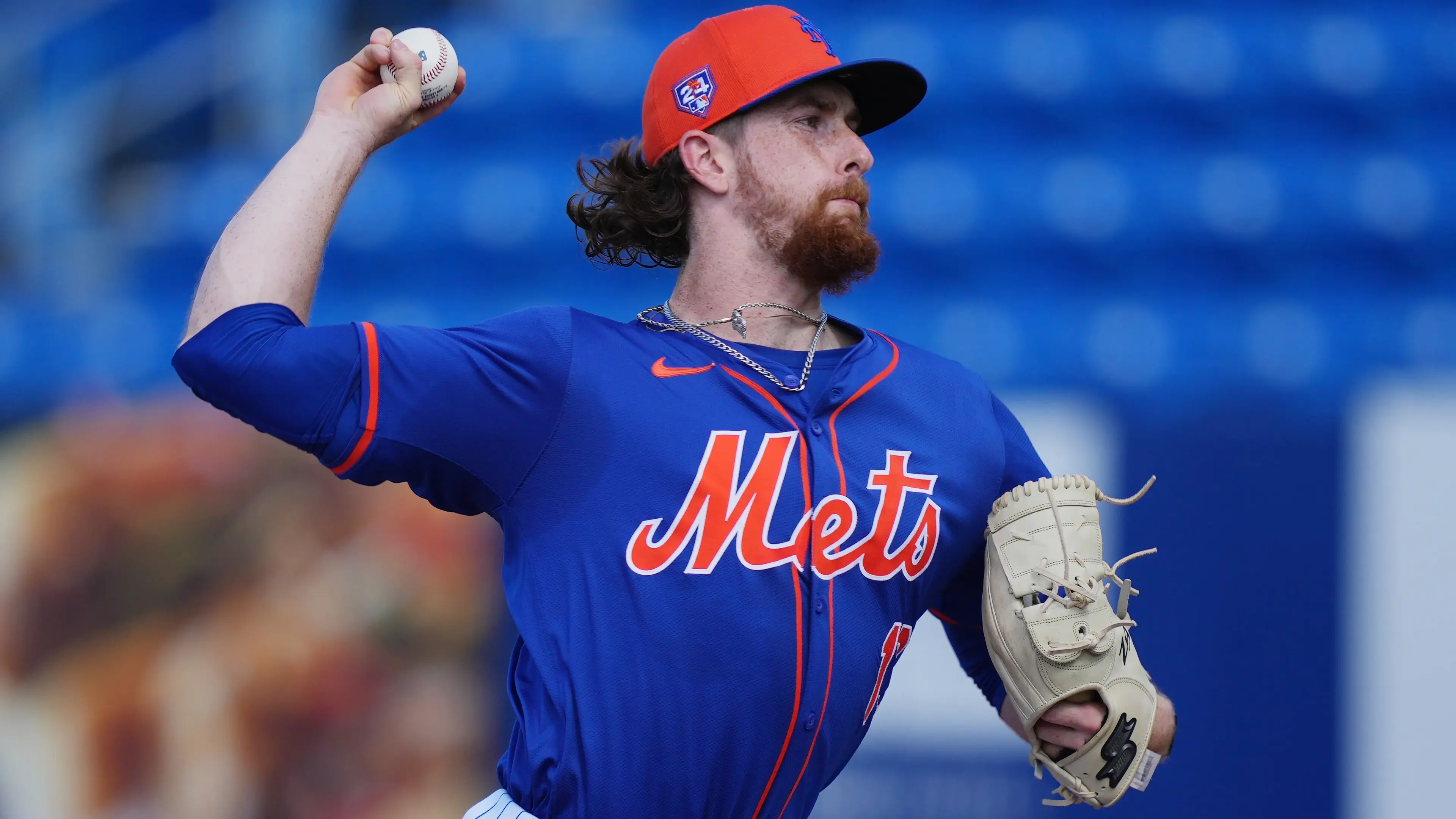 New York Mets pitcher Nolan McLean participates in the Spring Breakout game in the fourth inning against the Washington Nationals at Clover Park / Jim Rassol - USA TODAY Sports