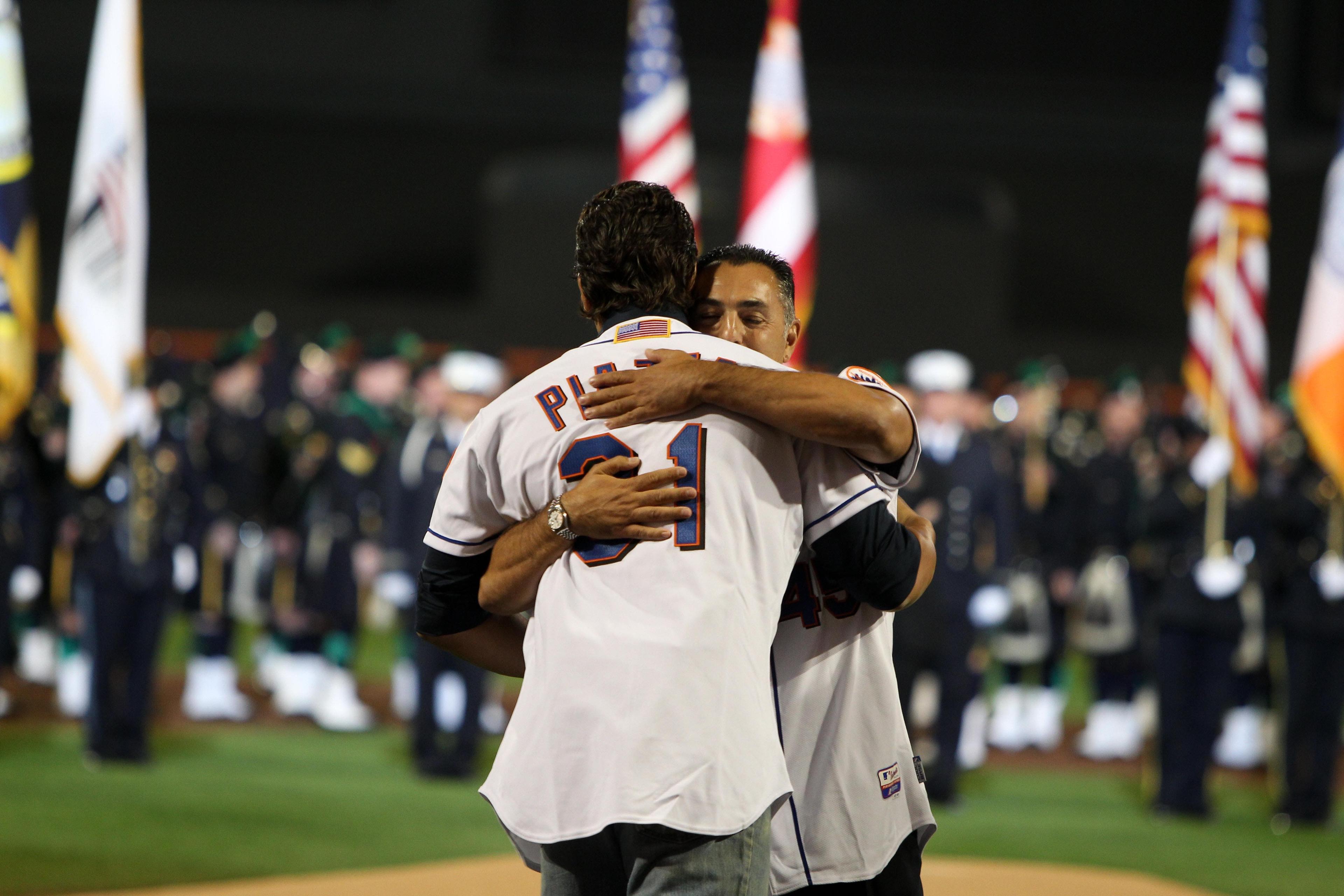 September 11, 2011; John Franco and Mike Piazza during pregame at Citi Field. Credit: Wong-US PRESSWIREundefined