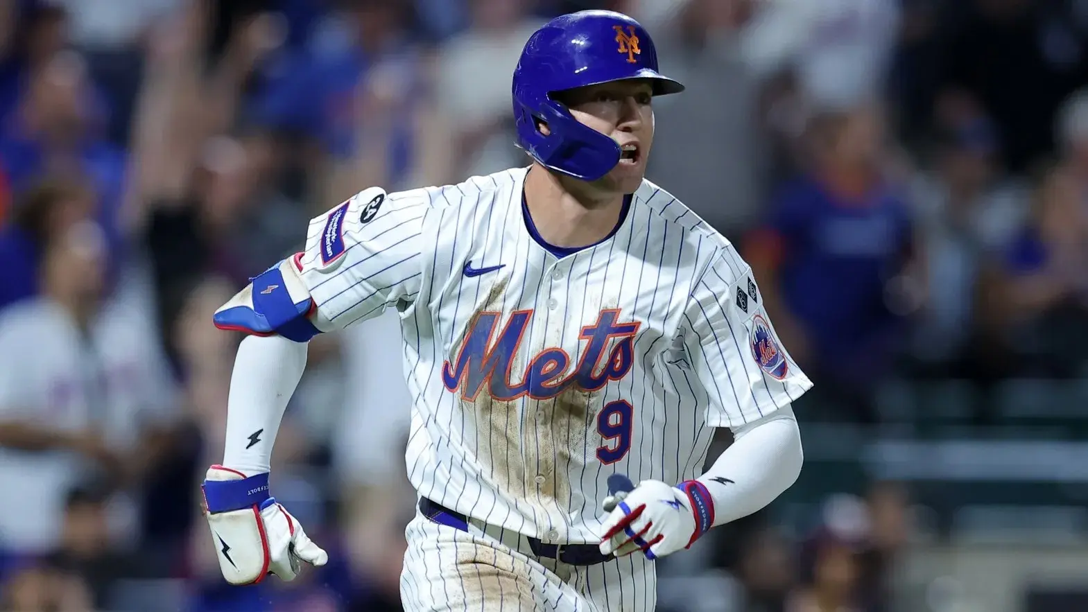 Sep 18, 2024; New York City, New York, USA; New York Mets left fielder Brandon Nimmo (9) rounds the bases after hitting a three run home run against the Washington Nationals during the fourth inning at Citi Field. / Brad Penner-Imagn Images