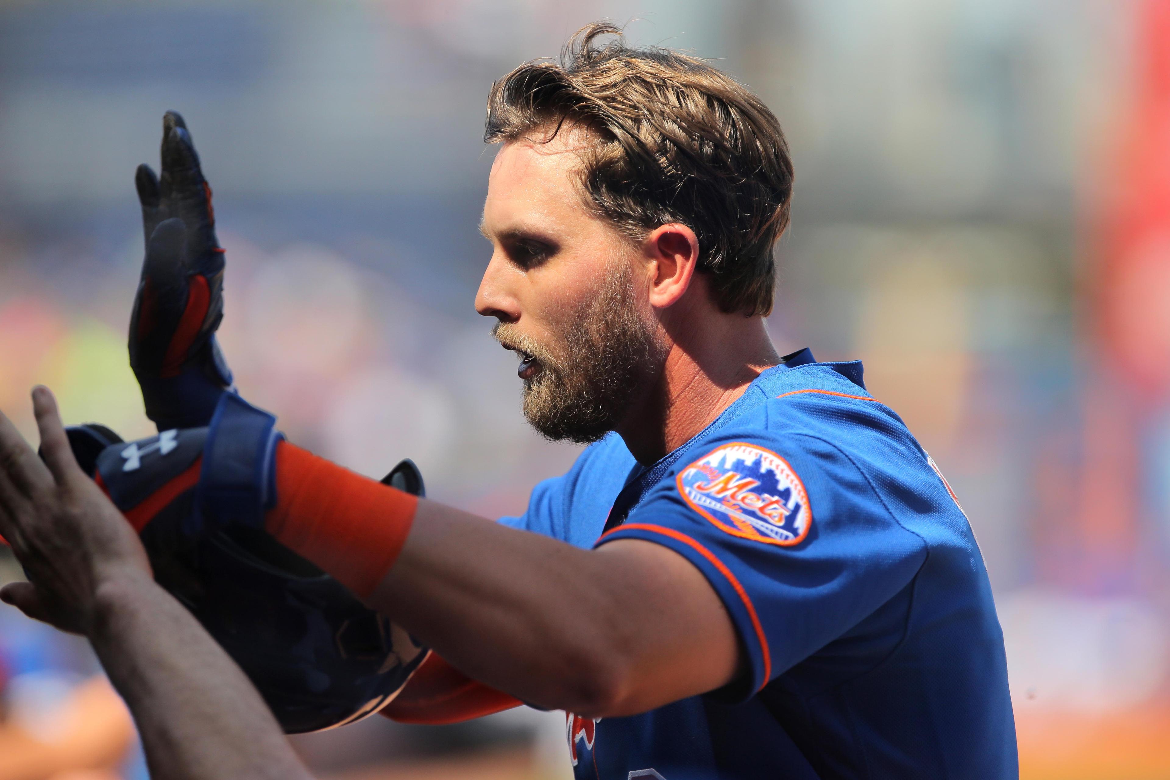 Mar 4, 2020; Port St. Lucie, Florida, USA; New York Mets left fielder Jeff McNeil (6) celebrates scoring a run against the St. Louis Cardinals in the first inning at First Data Field. Mandatory Credit: Sam Navarro-USA TODAY Sports / Sam Navarro