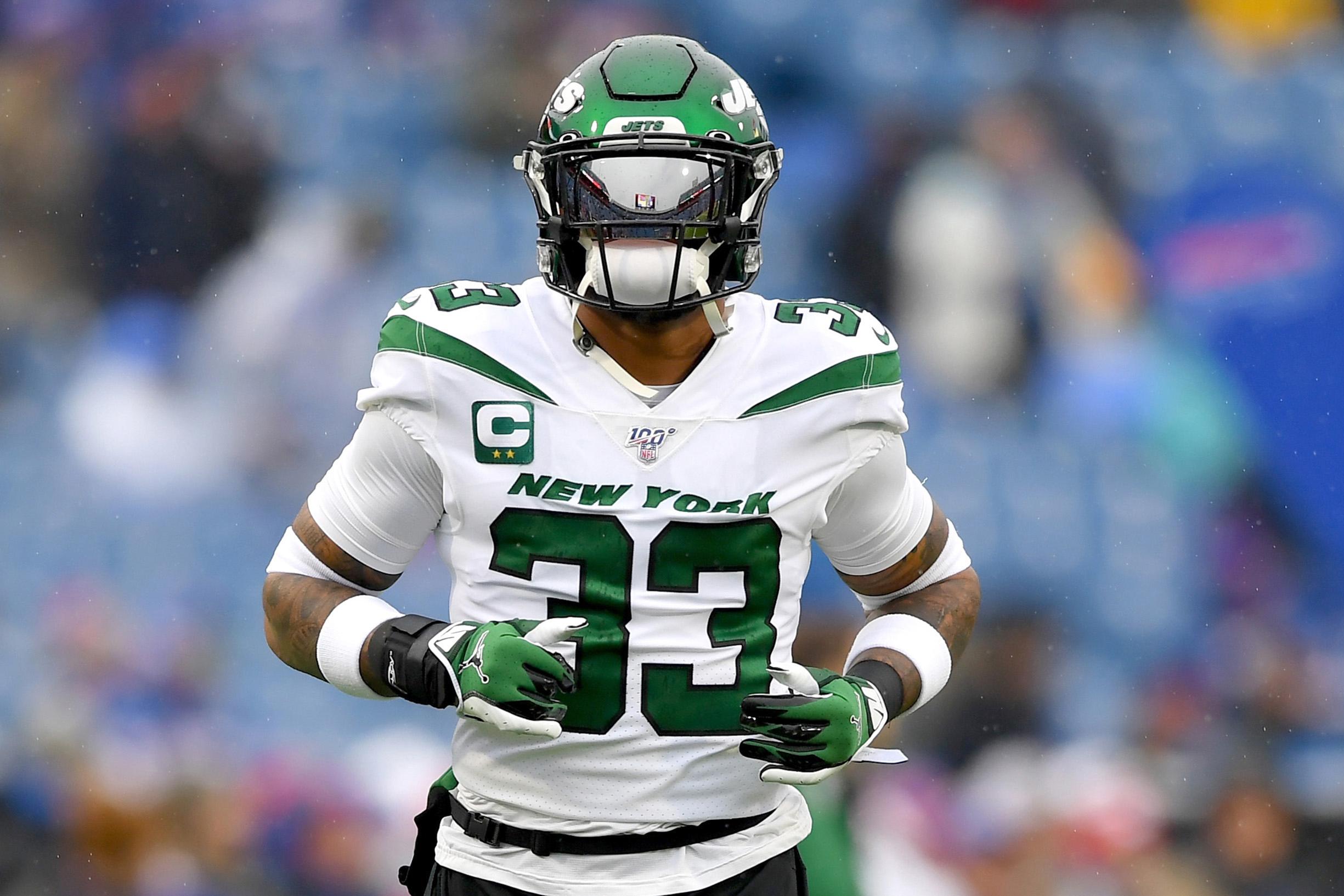 Dec 29, 2019; Orchard Park, New York, USA; New York Jets strong safety Jamal Adams (33) jogs on the field prior to the game against the Buffalo Bills at New Era Field. Mandatory Credit: Rich Barnes-USA TODAY Sports