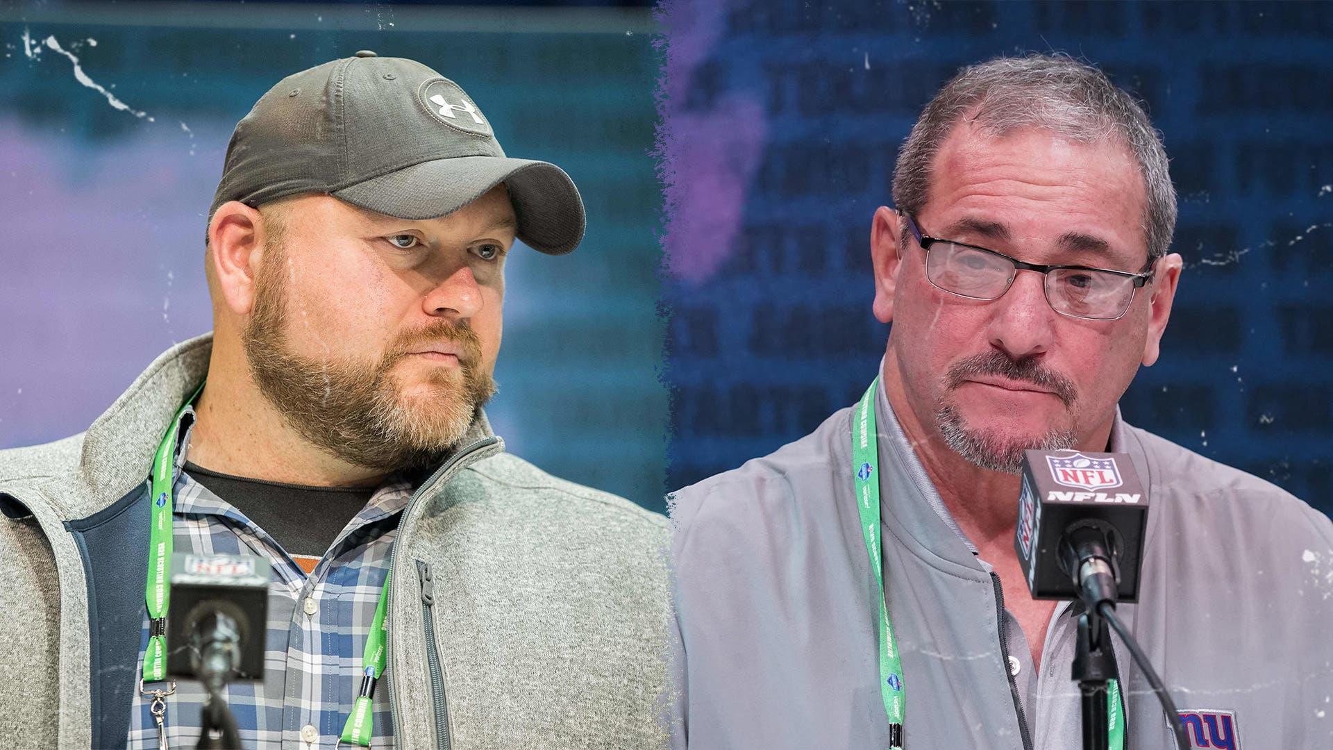 Jets GM Joe Douglas and Giants GM Dave Gettleman / Treated Image by SNY