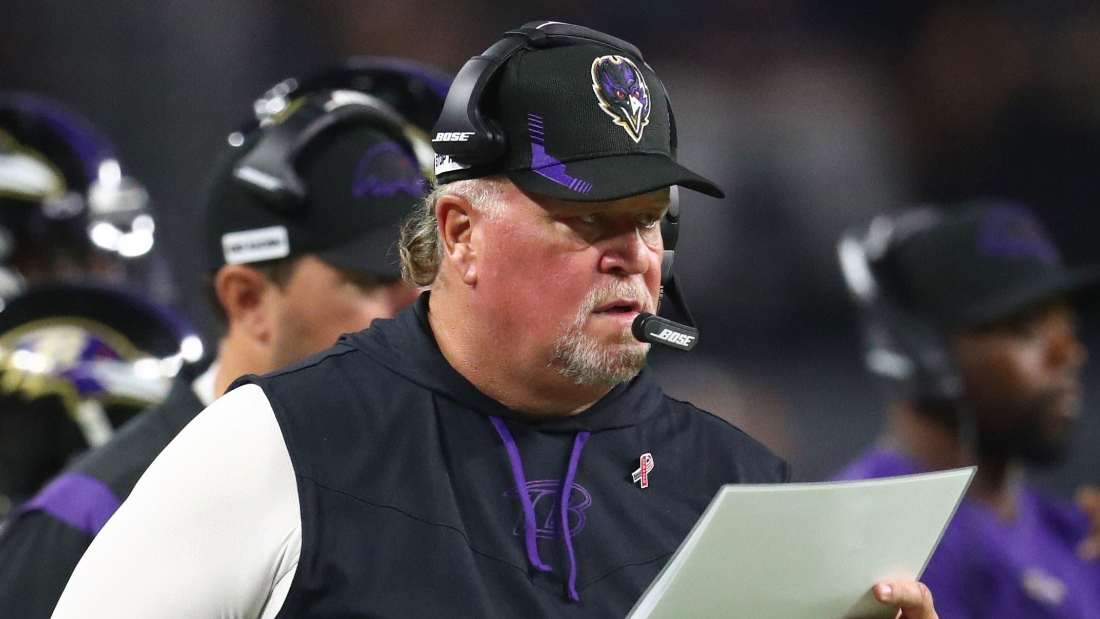 Sep 13, 2021; Paradise, Nevada, USA; Baltimore Ravens defensive coordinator Don Martindale against the Las Vegas Raiders at Allegiant Stadium. / Mark J. Rebilas-USA TODAY Sports