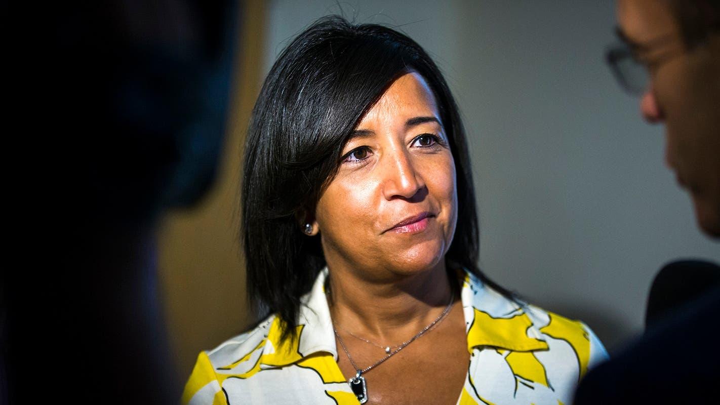 Boston Red Sox Senior Vice President, Major and Minor League Operations Raquel Ferreira speaks with reporters on Sept. 30, 2019. / Nic Antaya for The Boston Globe via Getty Images