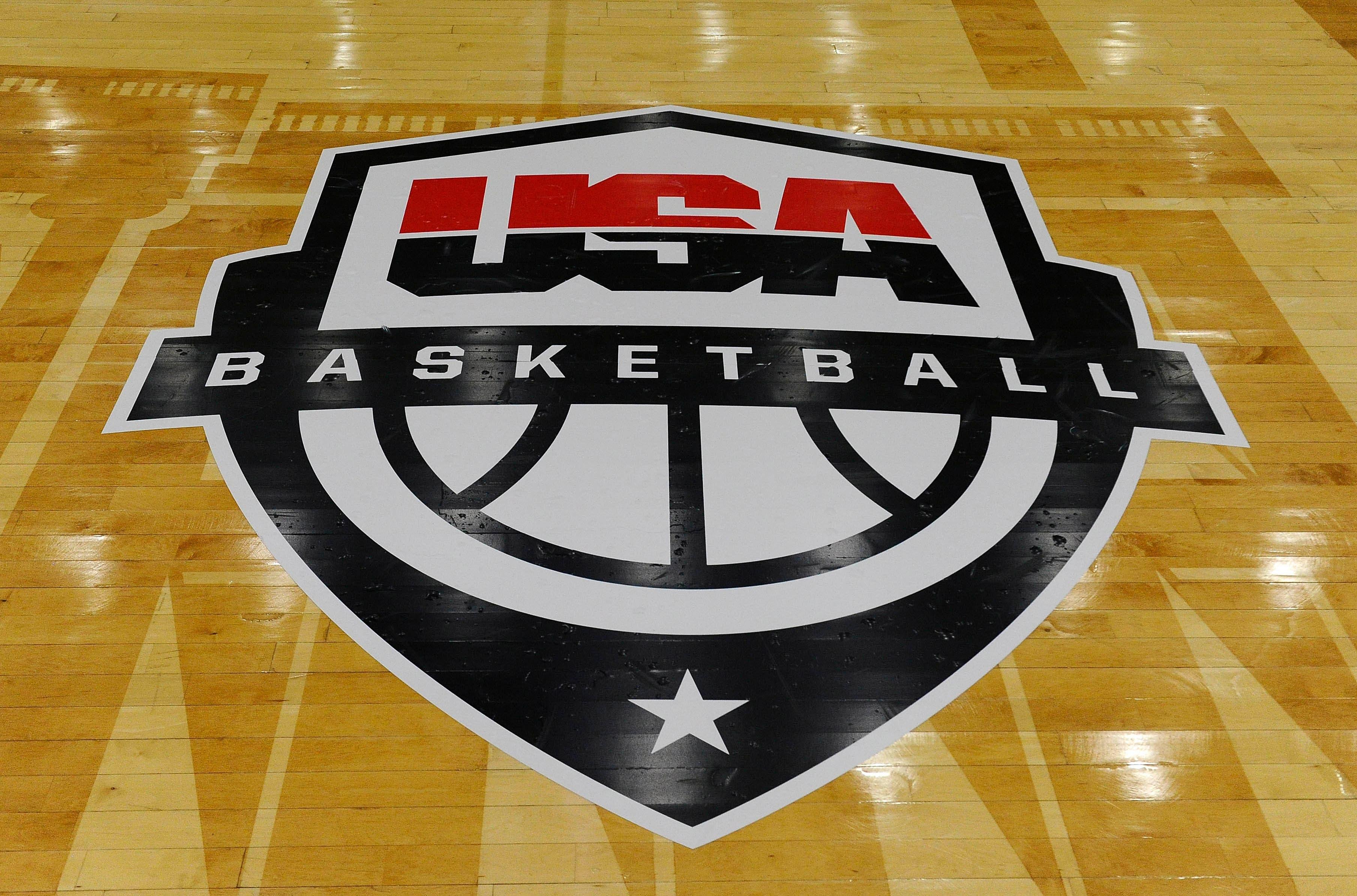 Sep 10, 2018; Washington, DC, USA; Detail view of logo on court before an international exhibition basketball game game between the United States and Japan at the Charles E. Smith Center at George Washington University. Mandatory Credit: Brad Mills-USA TODAY Sports / Brad Mills