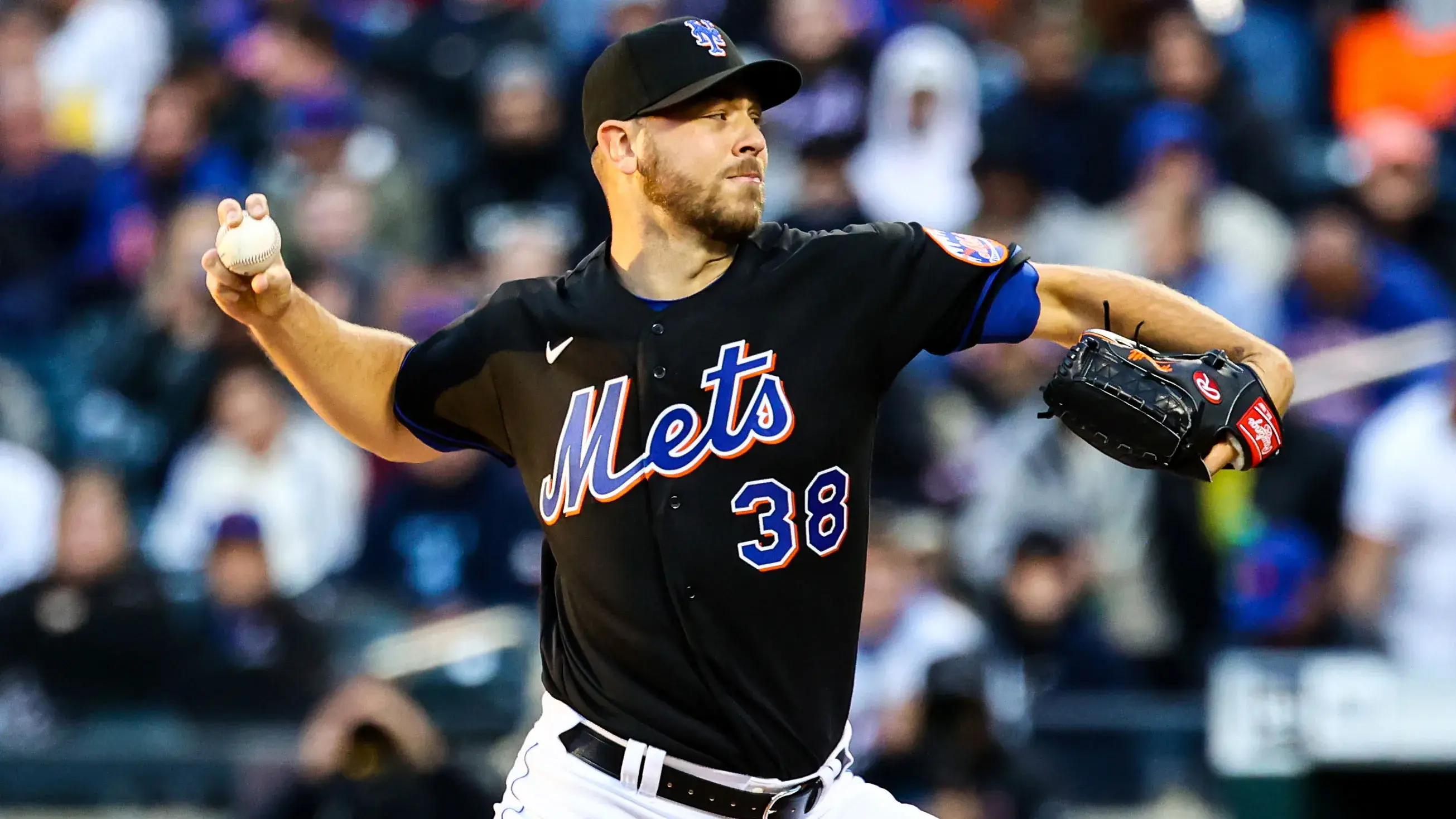 Apr 29, 2022; New York City, New York, USA; New York Mets relief pitcher Tylor Megill (38) throws against the Philadelphia Phillies during the first inning at Citi Field. / Jessica Alcheh-USA TODAY Sports