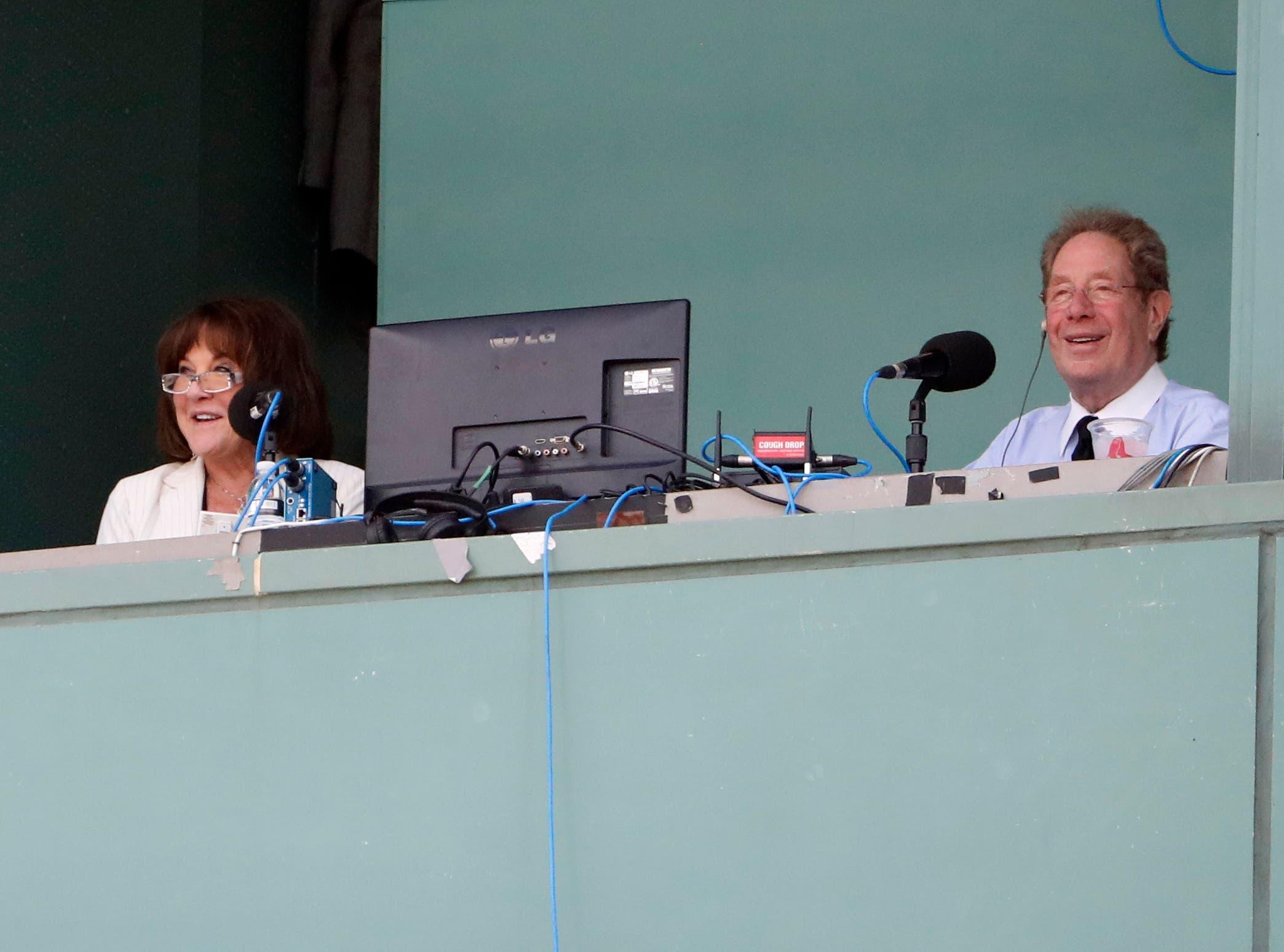 WFAN New York Yankees broadcasters Suzyn Waldman and John Sterling call the game between the Boston Red Sox and the New York Yankees at Fenway Park. Mandatory Credit: Winslow Townson-USA TODAY Sports / Winslow Townson