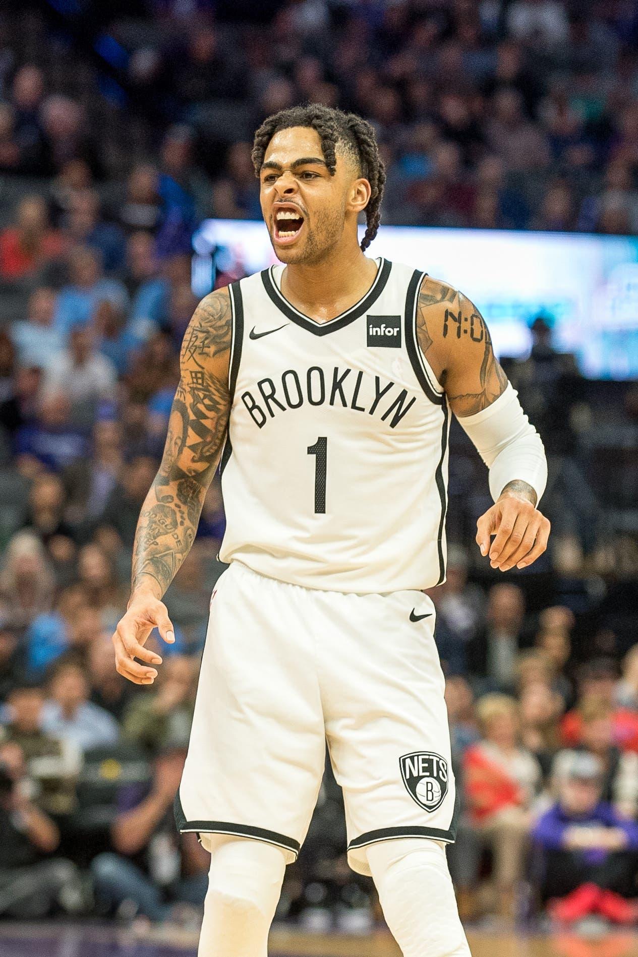 Mar 19, 2019; Sacramento, CA, USA; Brooklyn Nets guard D'Angelo Russell (1) shoots the ball during the fourth quarter against the Sacramento Kings at Golden 1 Center. Mandatory Credit: Ed Szczepanski-USA TODAY Sports / Ed Szczepanski