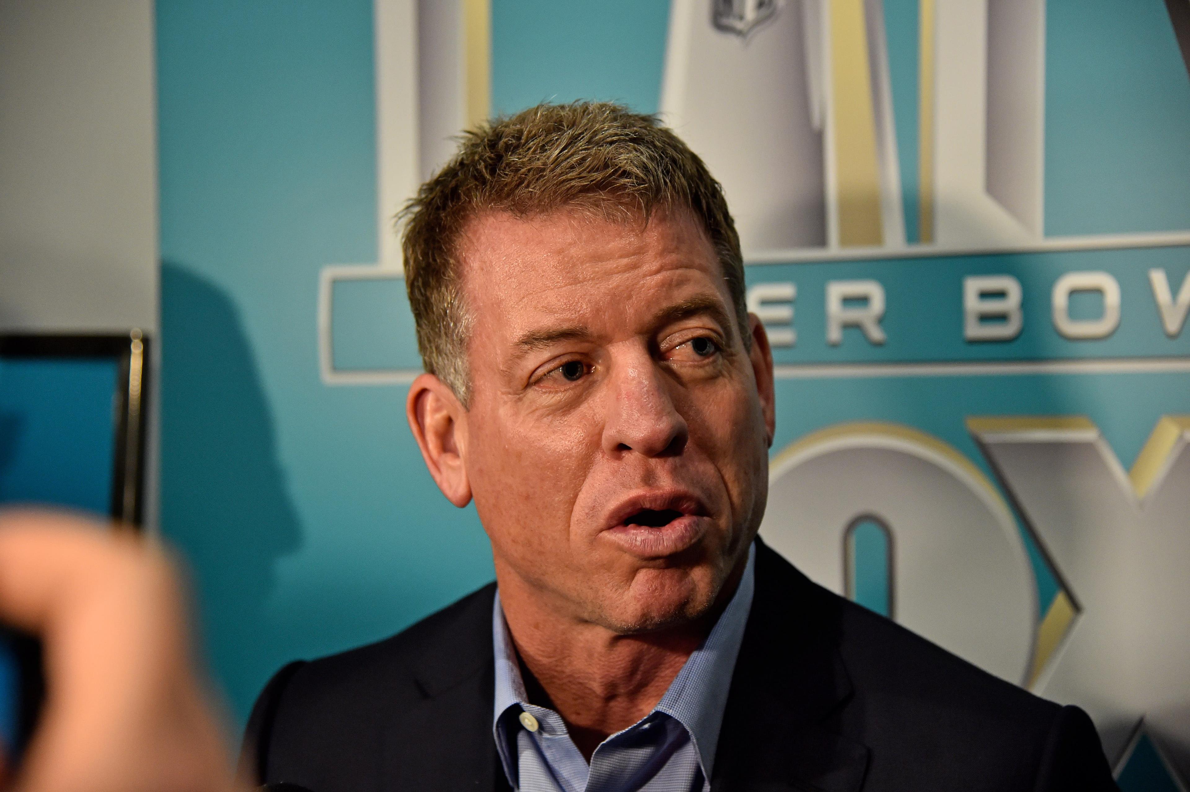 Jan 28, 2020; Miami, Florida, USA; Fox Sports broadcaster Troy Aikman speaks with the media during Fox Sports media day at the Miami Beach convention center. Mandatory Credit: Jasen Vinlove-USA TODAY Sports / Jasen Vinlove