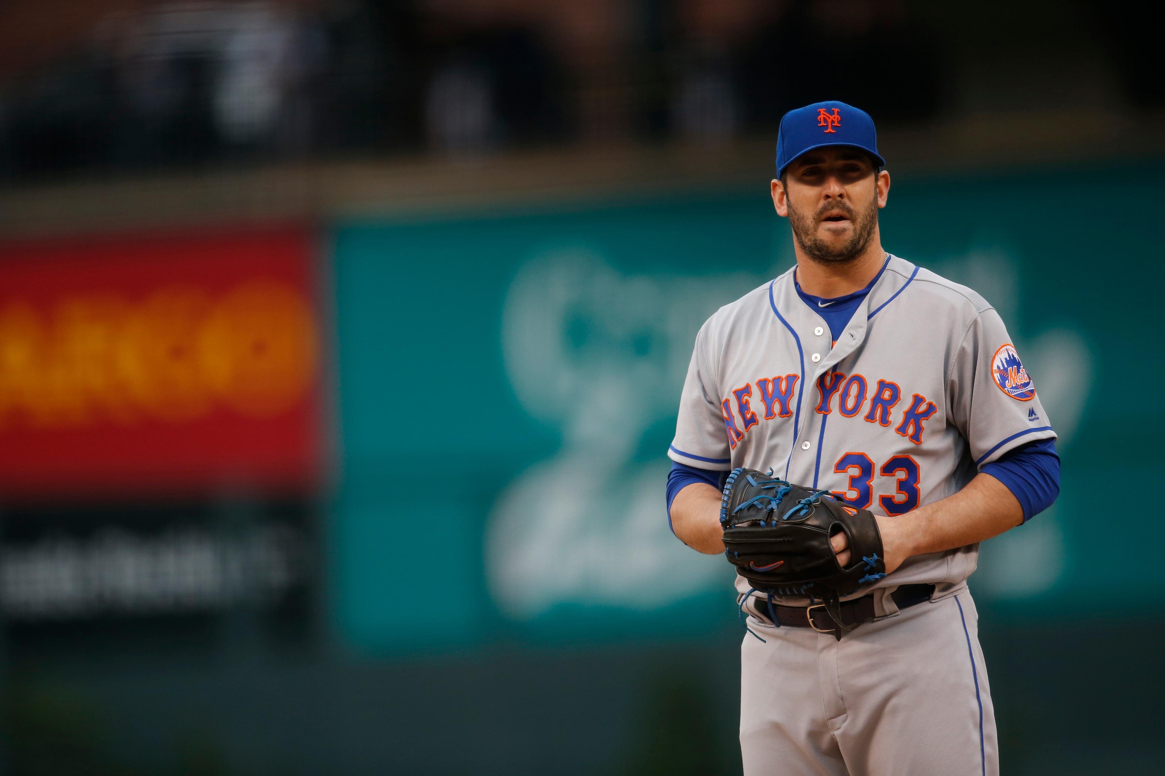 New York Mets starting pitcher Matt Harvey (33) in the first inning of a baseball game Friday, May 13, 2016, in Denver. (AP Photo/David Zalubowski) / David Zalubowski/AP