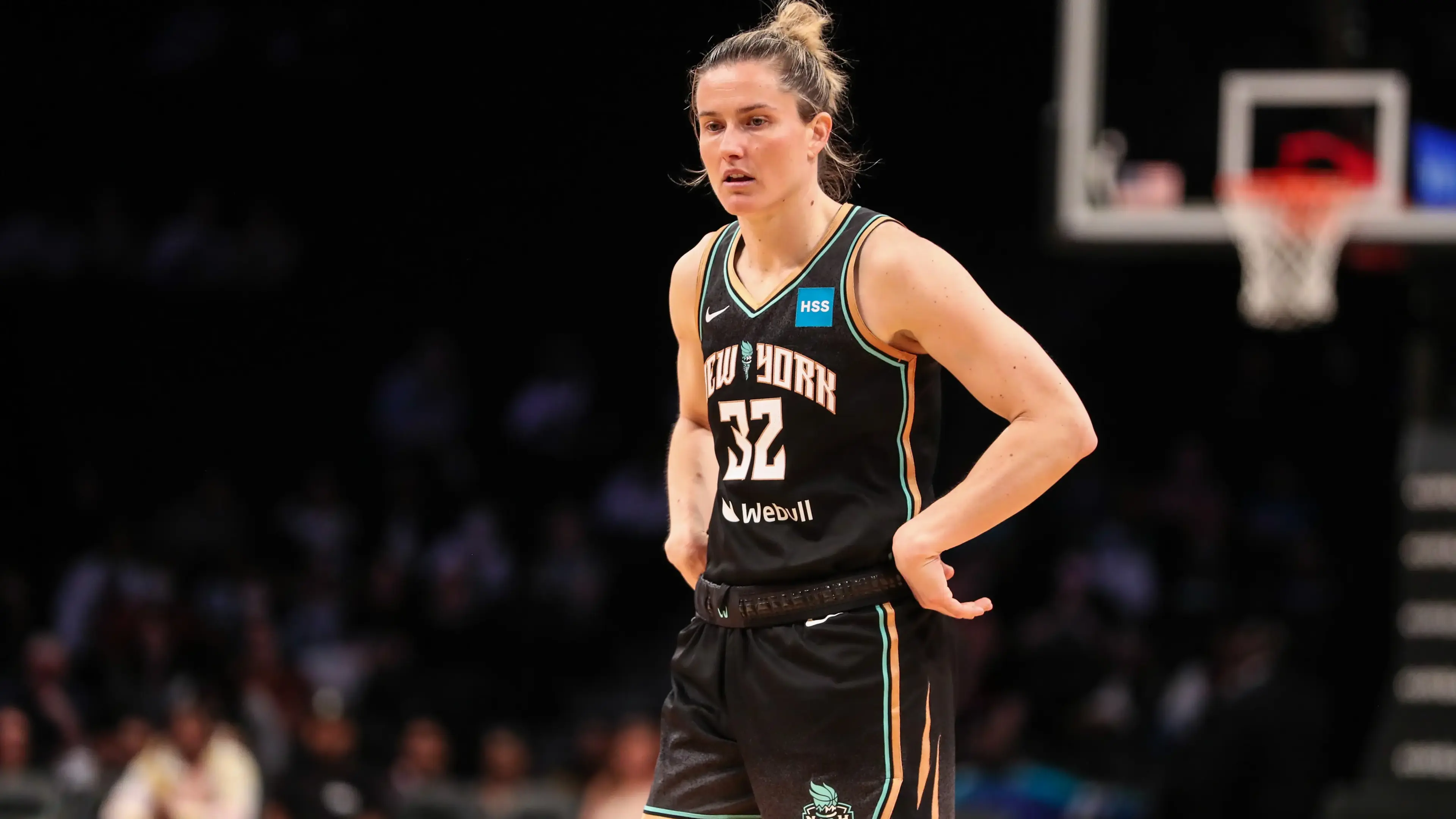 May 17, 2022; Brooklyn, New York, USA; New York Liberty guard Sami Whitcomb (32) at Barclays Center. Mandatory Credit: Wendell Cruz-USA TODAY Sports / Wendell Cruz-USA TODAY Sports