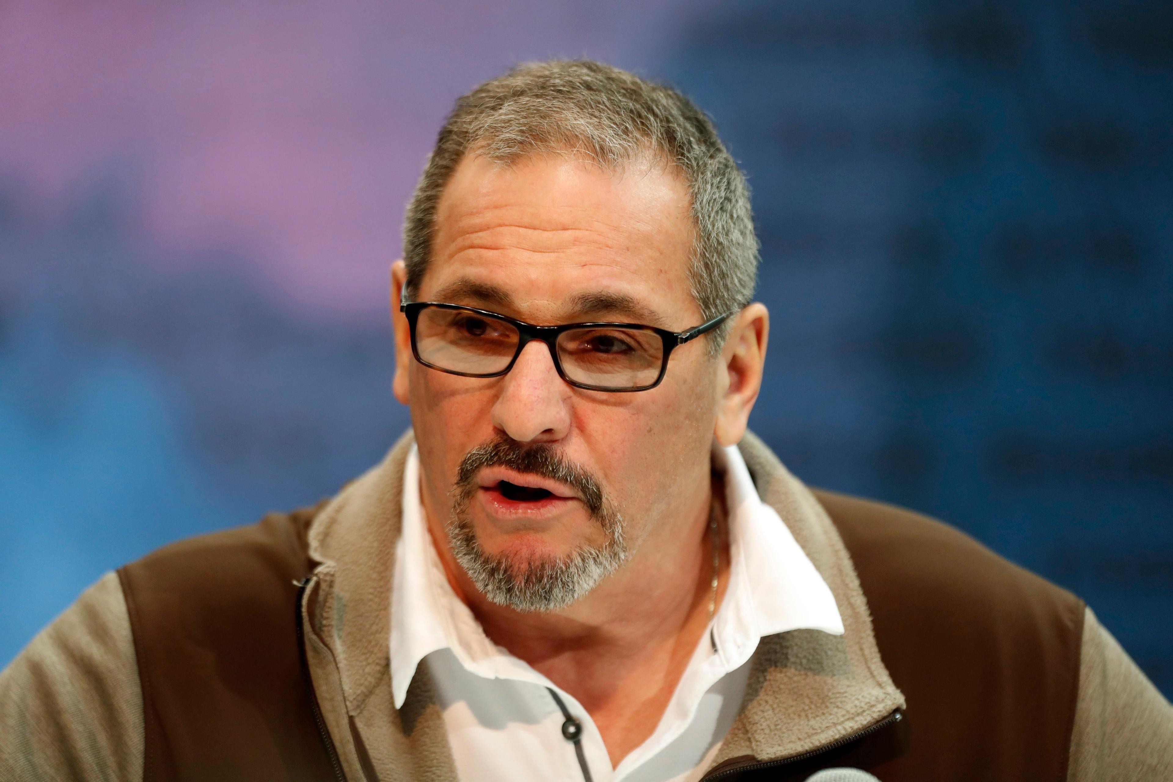 Feb 27, 2019; Indianapolis, IN, USA; New York Giants general manager Dave Gettleman speaks to the media during the 2019 NFL Combine at the Indianapolis Convention Center. Mandatory Credit: Brian Spurlock-USA TODAY Sports / Brian Spurlock