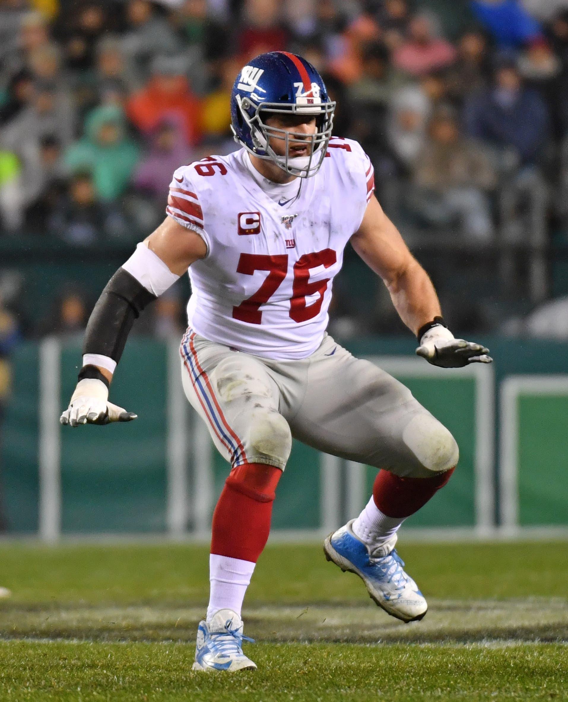 Dec 9, 2019; Philadelphia, PA, USA; New York Giants offensive tackle Nate Solder (76) blocks against the Philadelphia Eagles at Lincoln Financial Field. Mandatory Credit: Eric Hartline-USA TODAY Sports / Eric Hartline