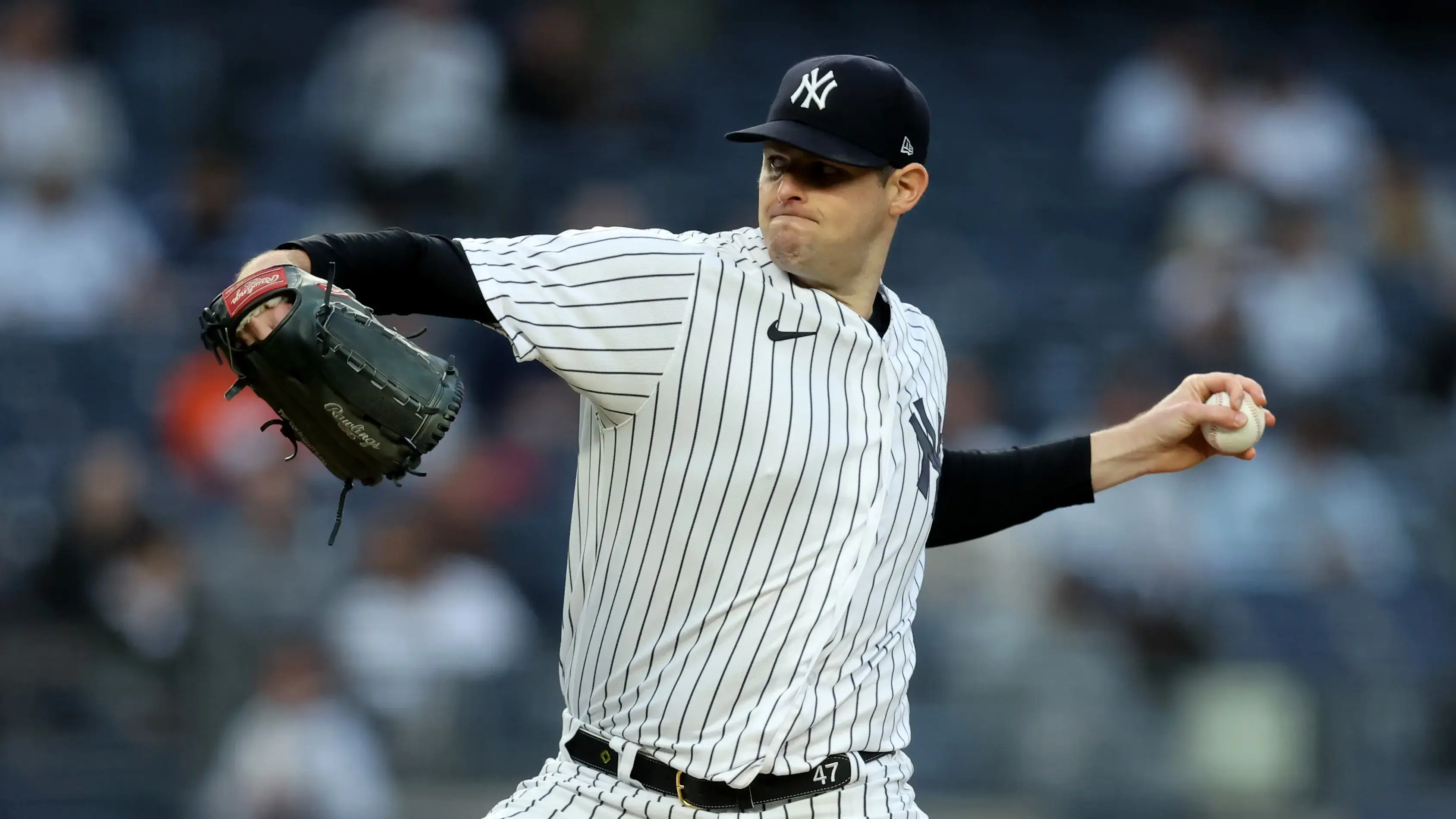 New York Yankees starting pitcher Jordan Montgomery (47) pitches against the Baltimore Orioles during the second inning at Yankee Stadium. / Brad Penner-USA TODAY Sports