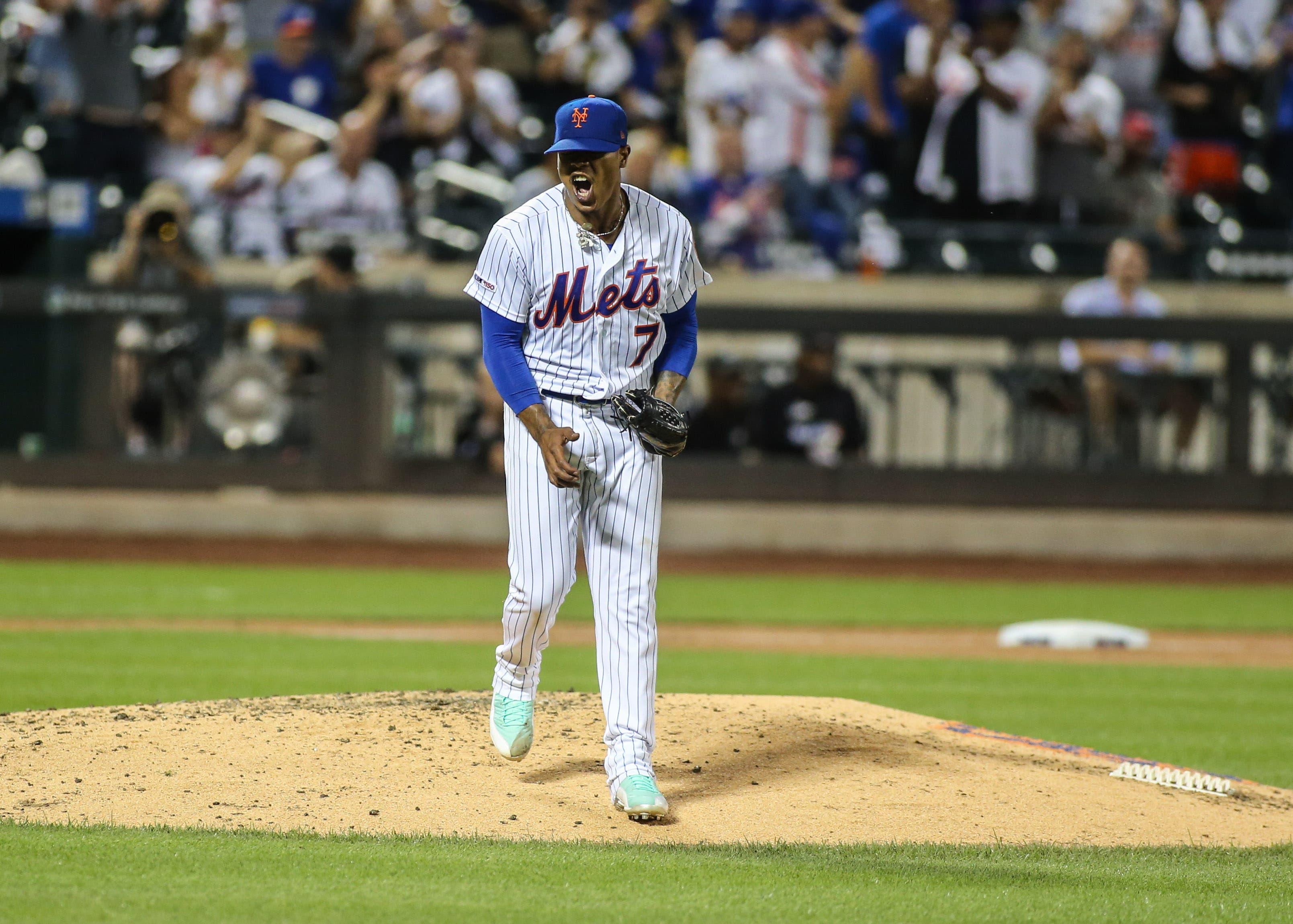 Aug 9, 2019; New York City, NY, USA; New York Mets pitcher Marcus Stroman (7) at Citi Field. Mandatory Credit: Wendell Cruz-USA TODAY Sports / Wendell Cruz