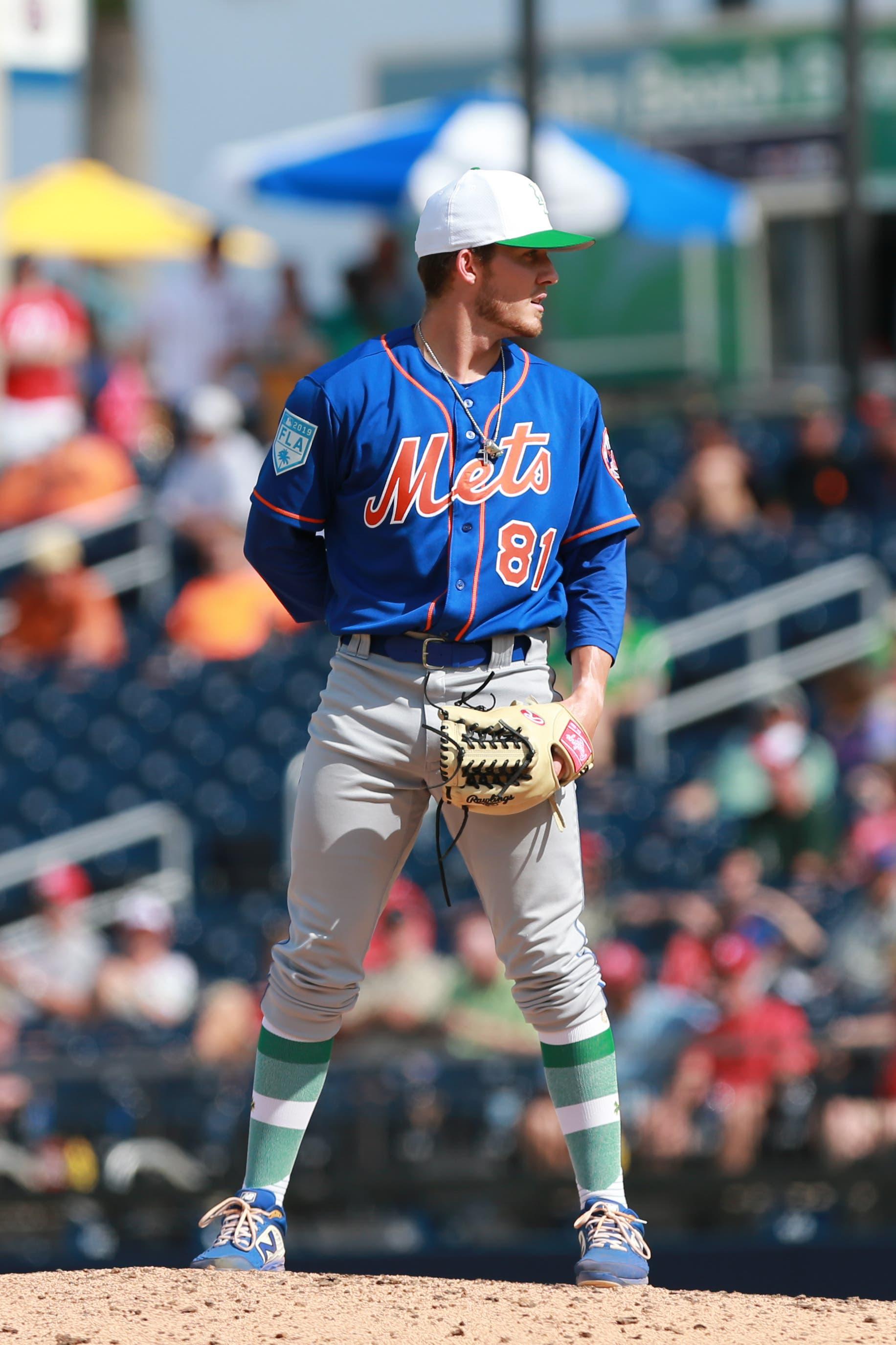 Mar 17, 2019; West Palm Beach, FL, USA; New York Mets relief pitcher Ryley Gilliam (81) delivers a pitch in the eight inning of a spring training game against the Washington Nationals at FITTEAM Ballpark of the Palm Beaches. Mandatory Credit: Sam Navarro-USA TODAY Sports / Sam Navarro