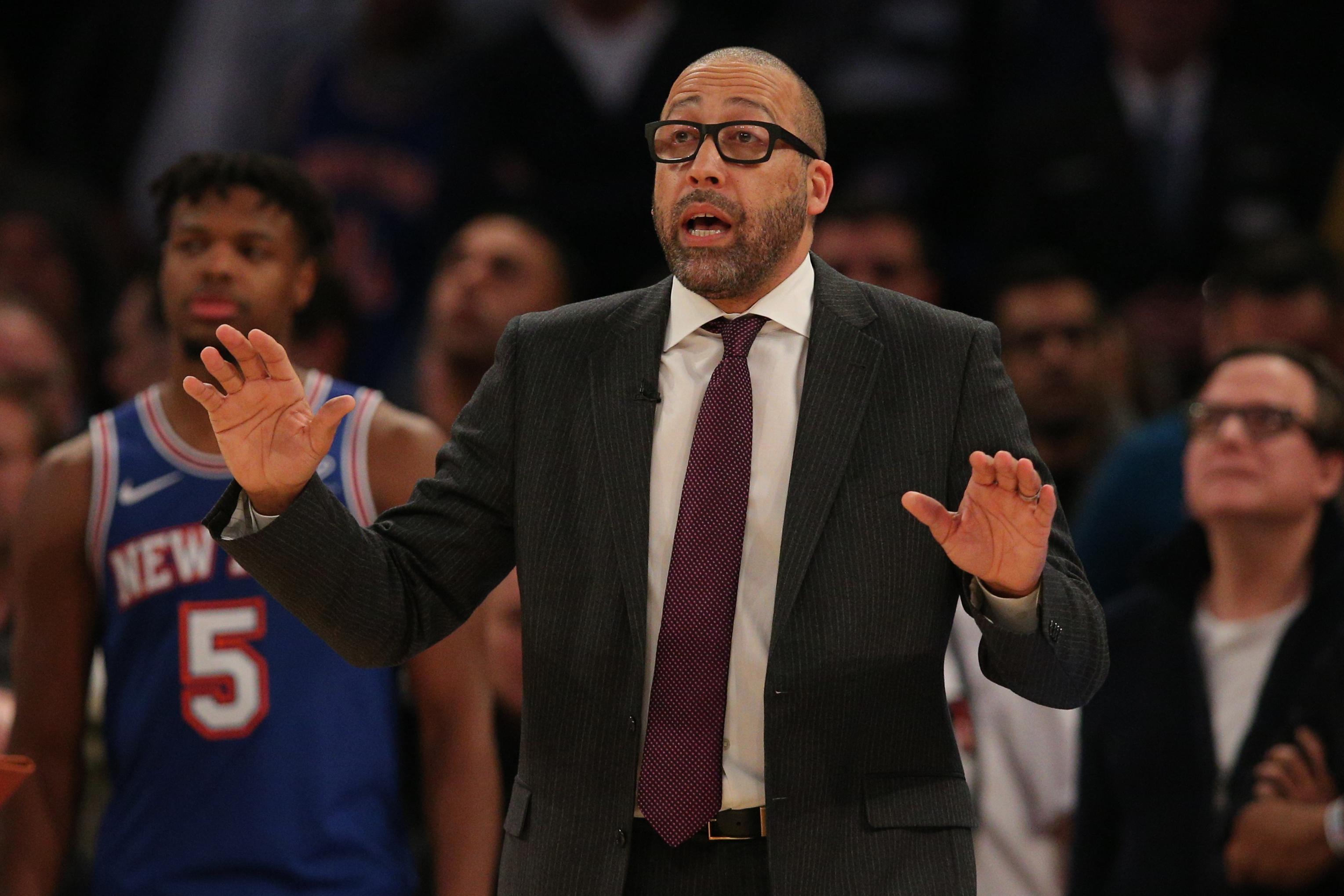 Nov 14, 2019; New York, NY, USA; New York Knicks head coach David Fizdale coaches against the Dallas Mavericks during the fourth quarter at Madison Square Garden. Mandatory Credit: Brad Penner-USA TODAY Sports