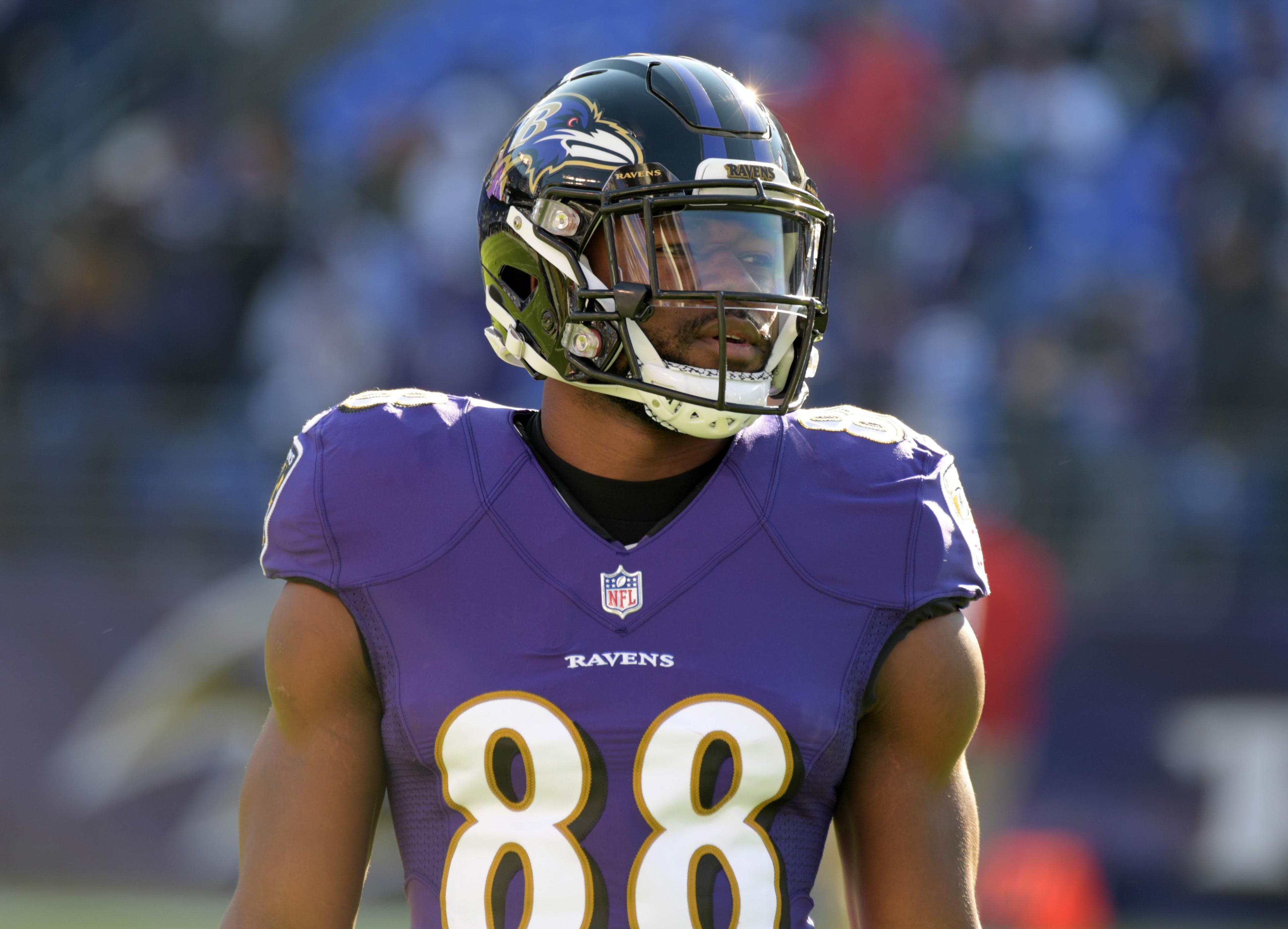 Jan 6, 2019; Baltimore, MD, USA; Baltimore Ravens running back Ty Montgomery (88) during an AFC Wild Card playoff football game against the Los Angeles Chargers at M&T Bank Stadium. Mandatory Credit: Kirby Lee-USA TODAY Sports / Kirby Lee