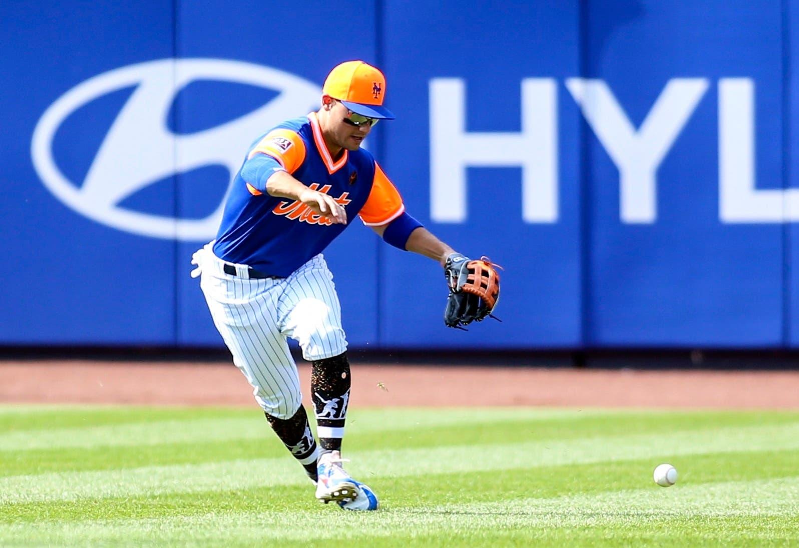 Sep 9, 2018; New York City, NY, USA; New York Mets outfielder Michael Conforto (30) hits a three-run home run during the fifth inning of the game against the Philadelphia Phillies at Citi Field. Mandatory Credit: Gregory J. Fisher-USA TODAY Sports / Gregory Fisher