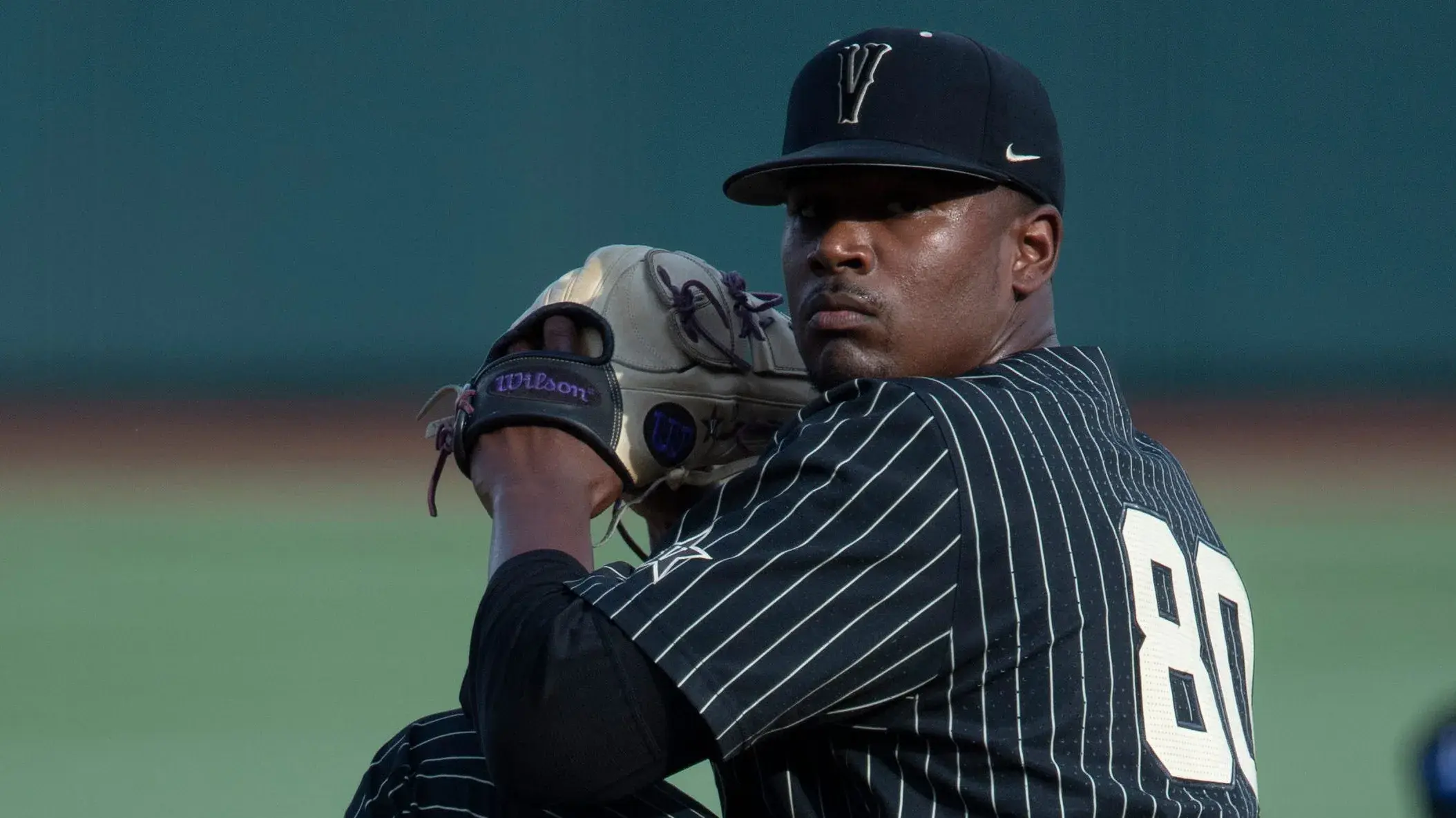 Vanderbilt pitcher Kumar Rocker (80) pitches against Arizona in the NCAA Men's College World Series at TD Ameritrade Park Saturday, June 19, 2021 in Omaha, Neb. / © George Walker IV / Tennessean.com via Imagn Content Services, LLC