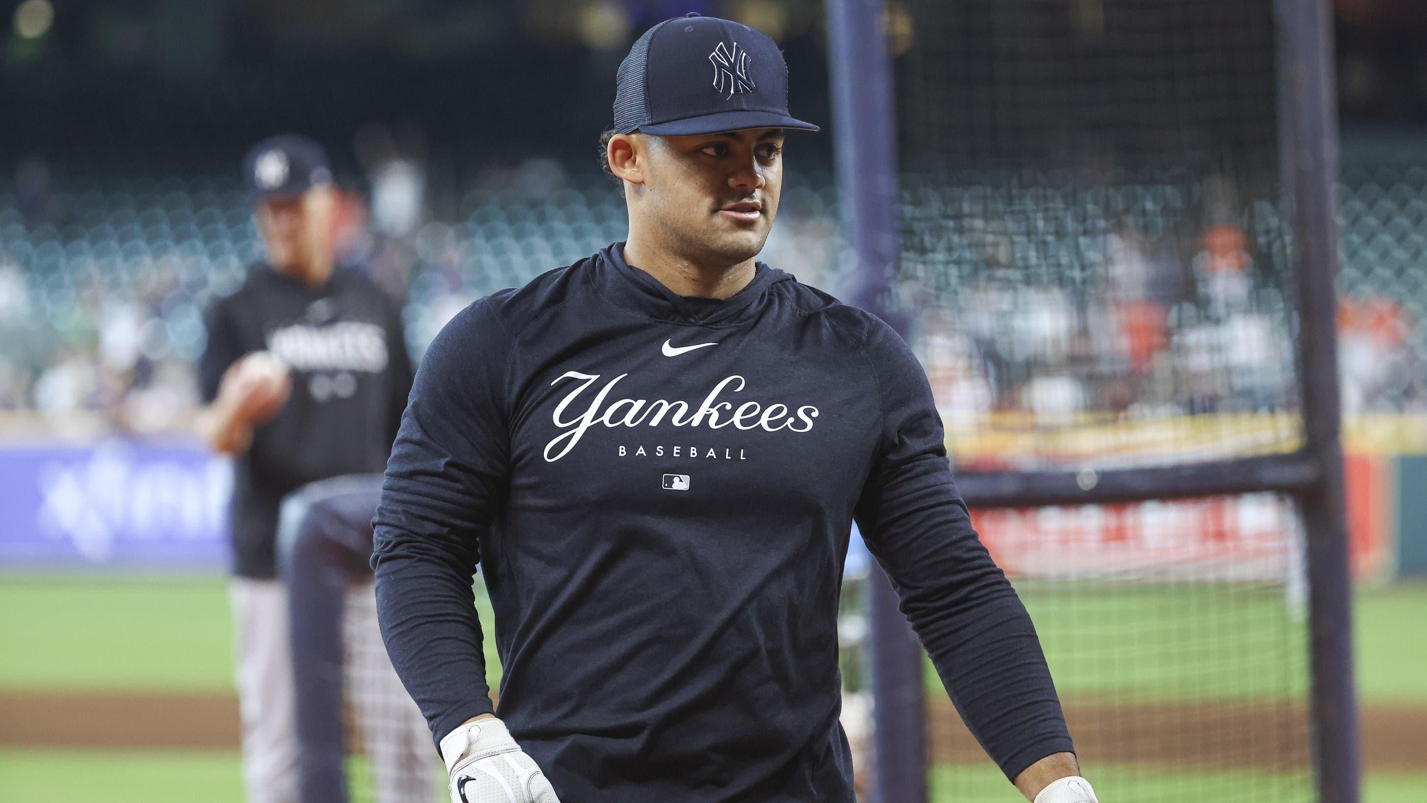 Sep 3, 2023; Houston, Texas, USA; New York Yankees center fielder Jasson Dominguez (89) before the game against the Houston Astros at Minute Maid Park. / Troy Taormina-USA TODAY Sports