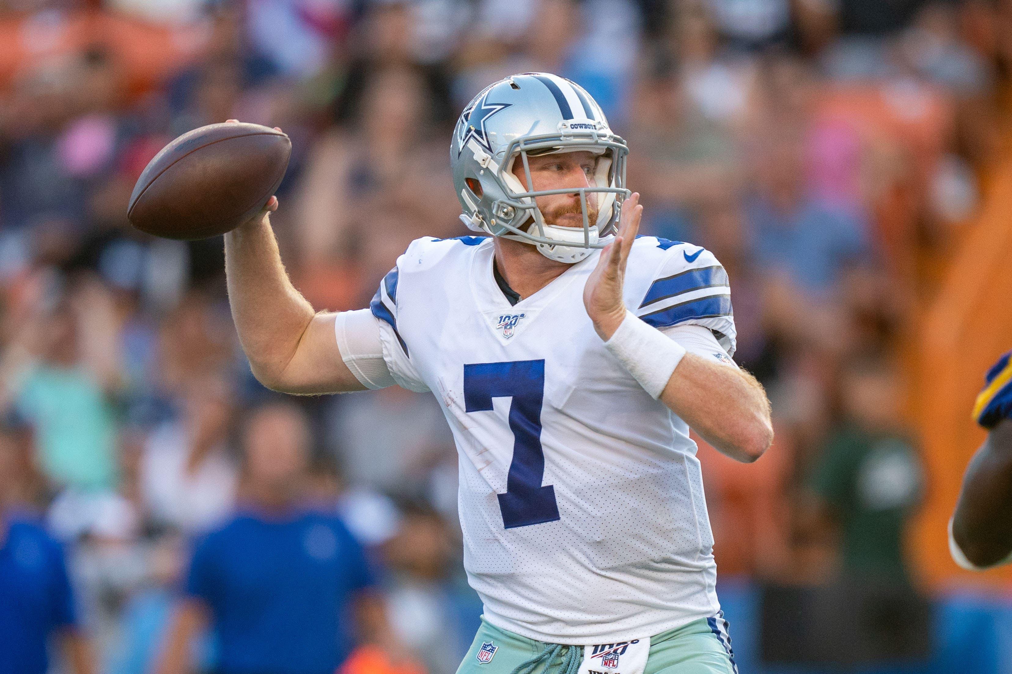 August 17, 2019; Honolulu, HI, USA; Dallas Cowboys quarterback Cooper Rush (7) during the third quarter against the Los Angeles Rams at Aloha Stadium. Mandatory Credit: Kyle Terada-USA TODAY Sports / Kyle Terada