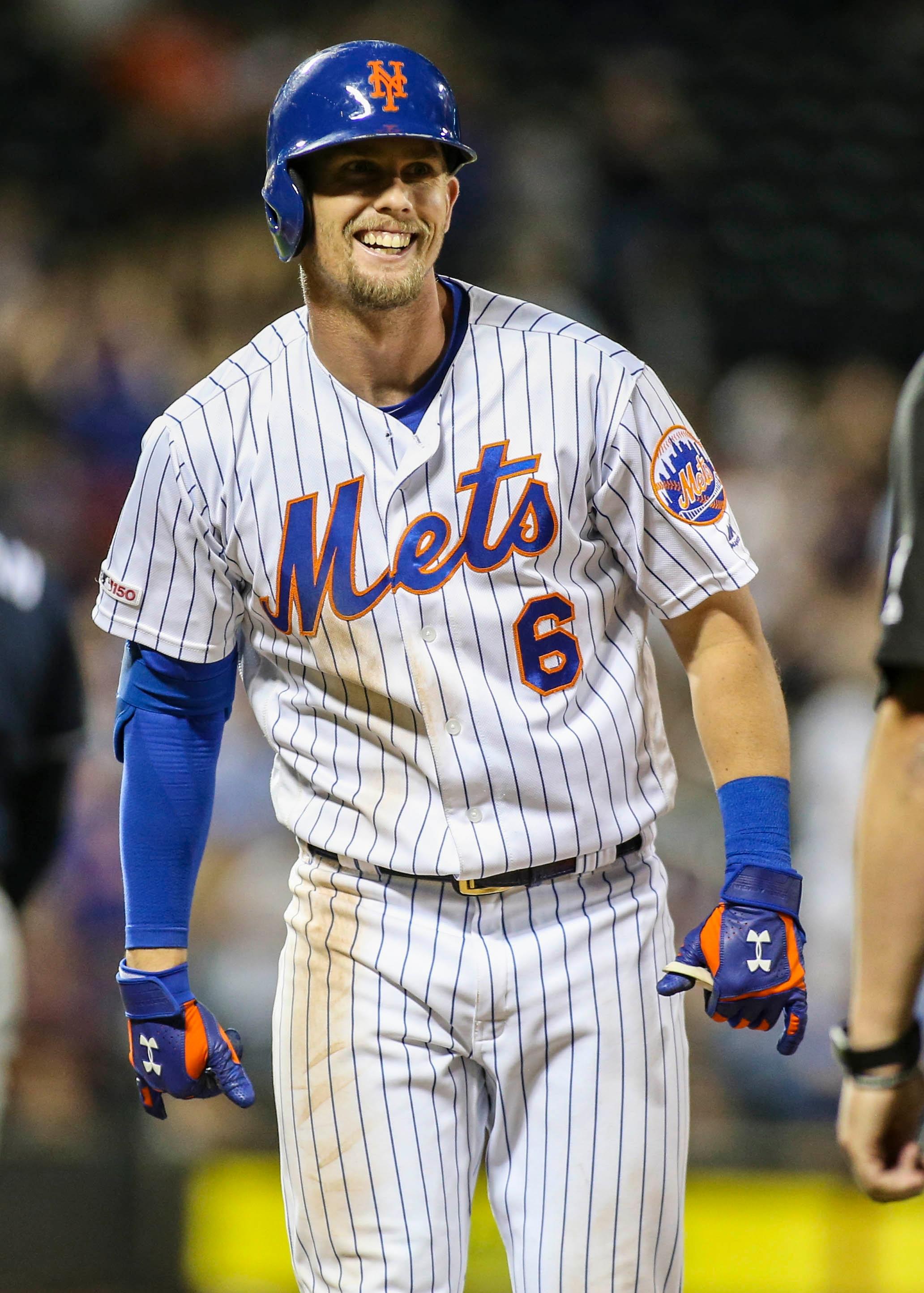 Jun 30, 2019; New York City, NY, USA; New York Mets right fielder Jeff McNeil (6) celebrates after hitting a two run double in the eighth inning against the Atlanta Braves at Citi Field. Mandatory Credit: Wendell Cruz-USA TODAY Sports