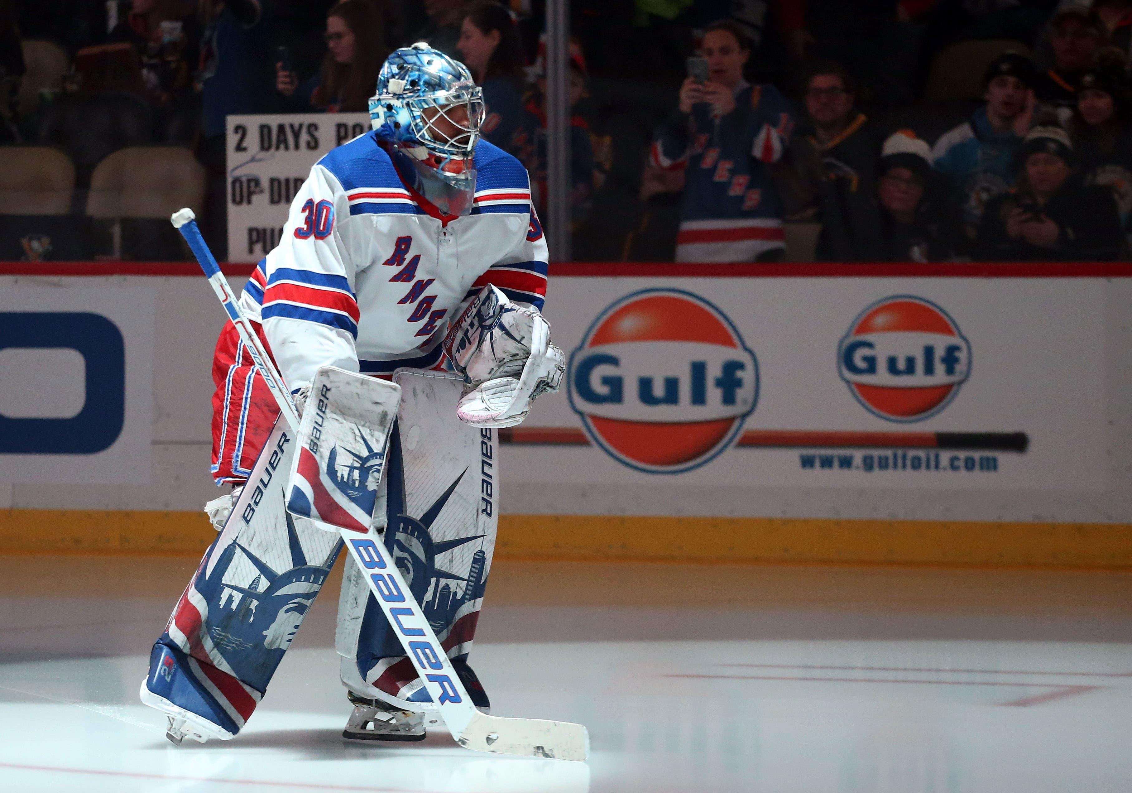 Jan 14, 2018; Pittsburgh, PA, USA; New York Rangers goaltender Henrik Lundqvist (30) takes the ice before playing the Pittsburgh Penguins at PPG PAINTS Arena. Mandatory Credit: Charles LeClaire-USA TODAY Sports / Charles LeClaire