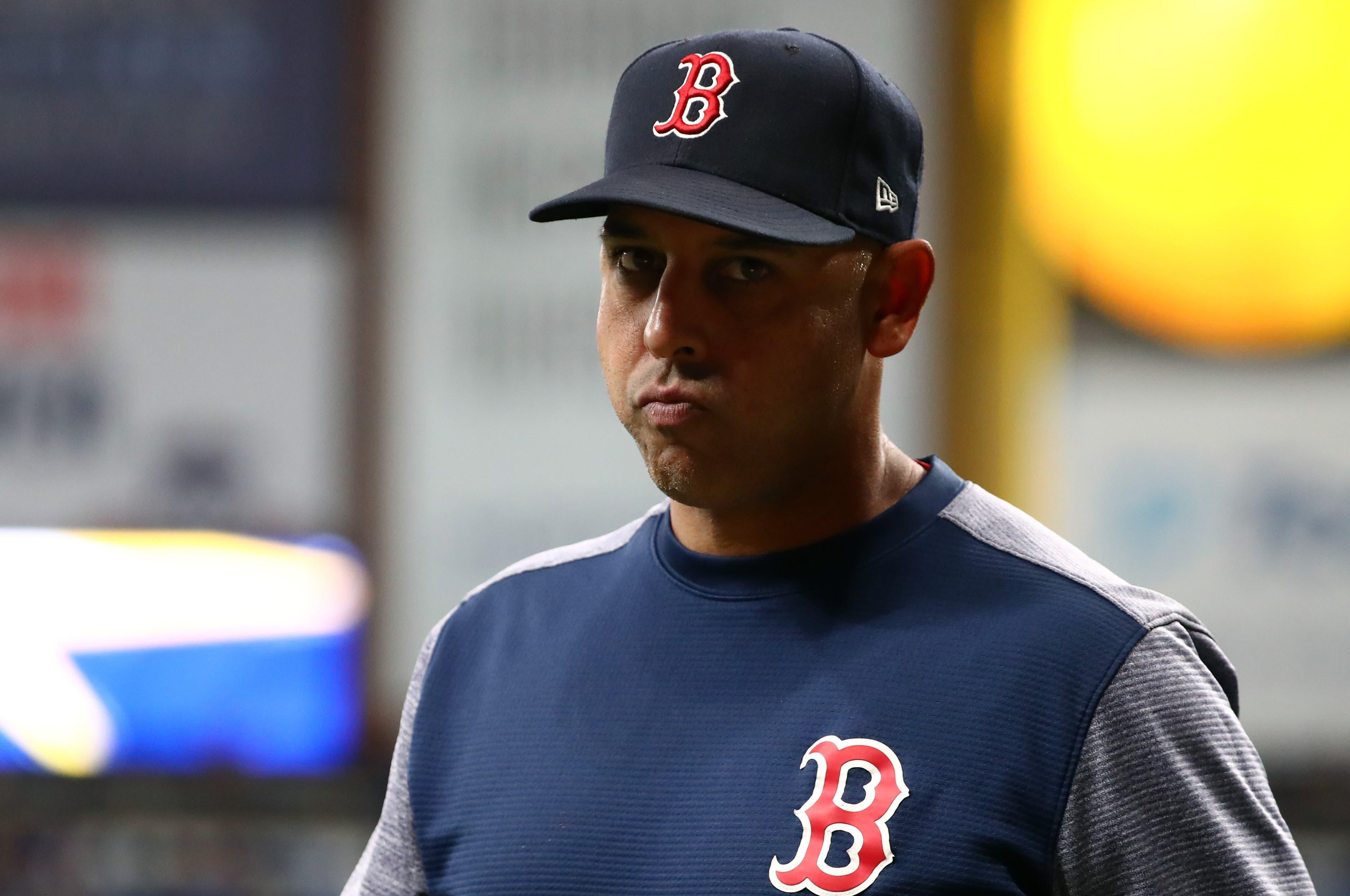 Sep 20, 2019; St. Petersburg, FL, USA; Boston Red Sox manager Alex Cora (20) at Tropicana Field. Mandatory Credit: Kim Klement-USA TODAY Sports / Kim Klement