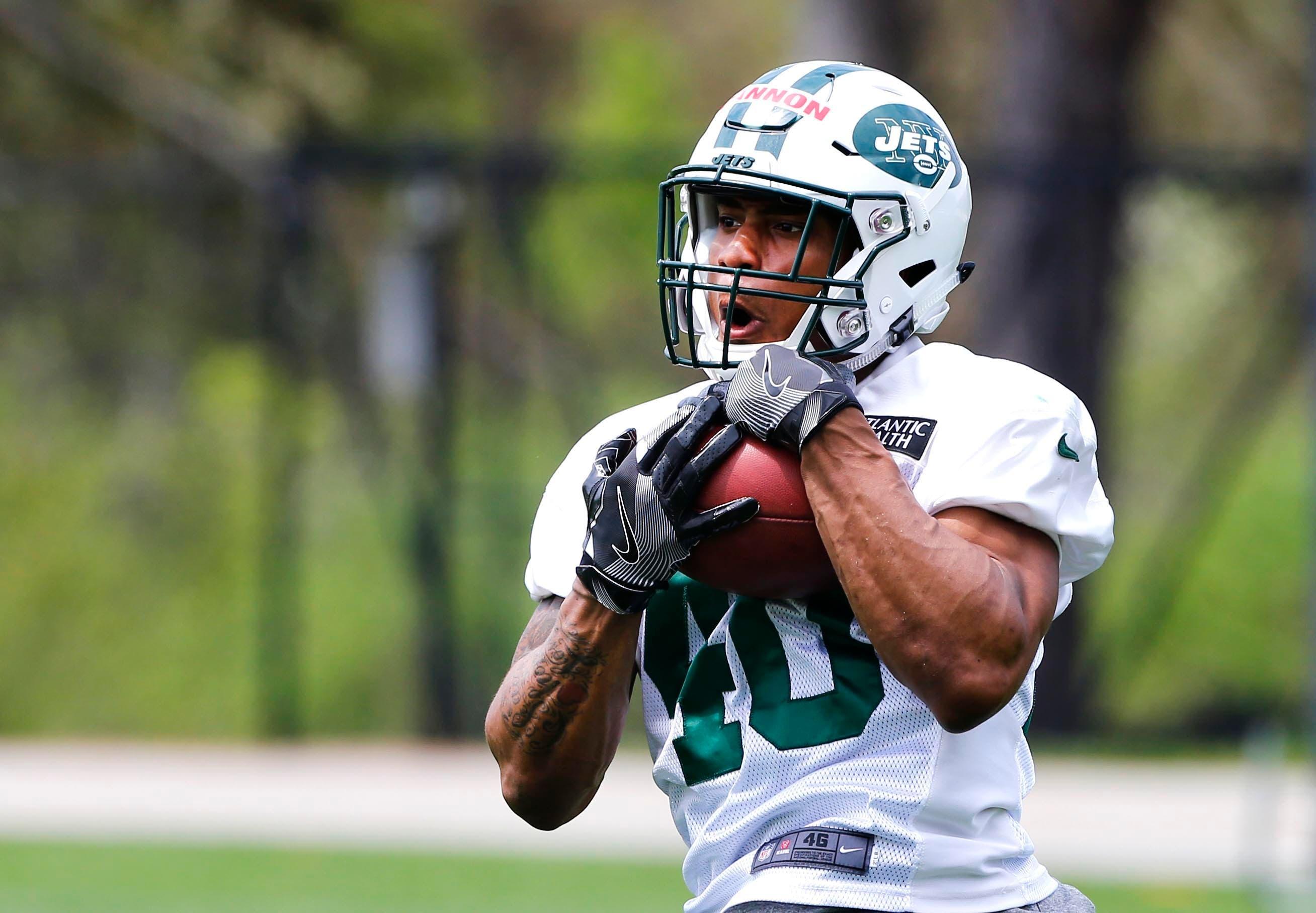 May 4, 2018; Florham Park, NJ, USA; New York Jets running back Trenton Cannon (40) during New York Jets rookie mini camp at Atlantic Health Training Center. Mandatory Credit: Noah K. Murray-USA TODAY Sports / Noah K. Murray