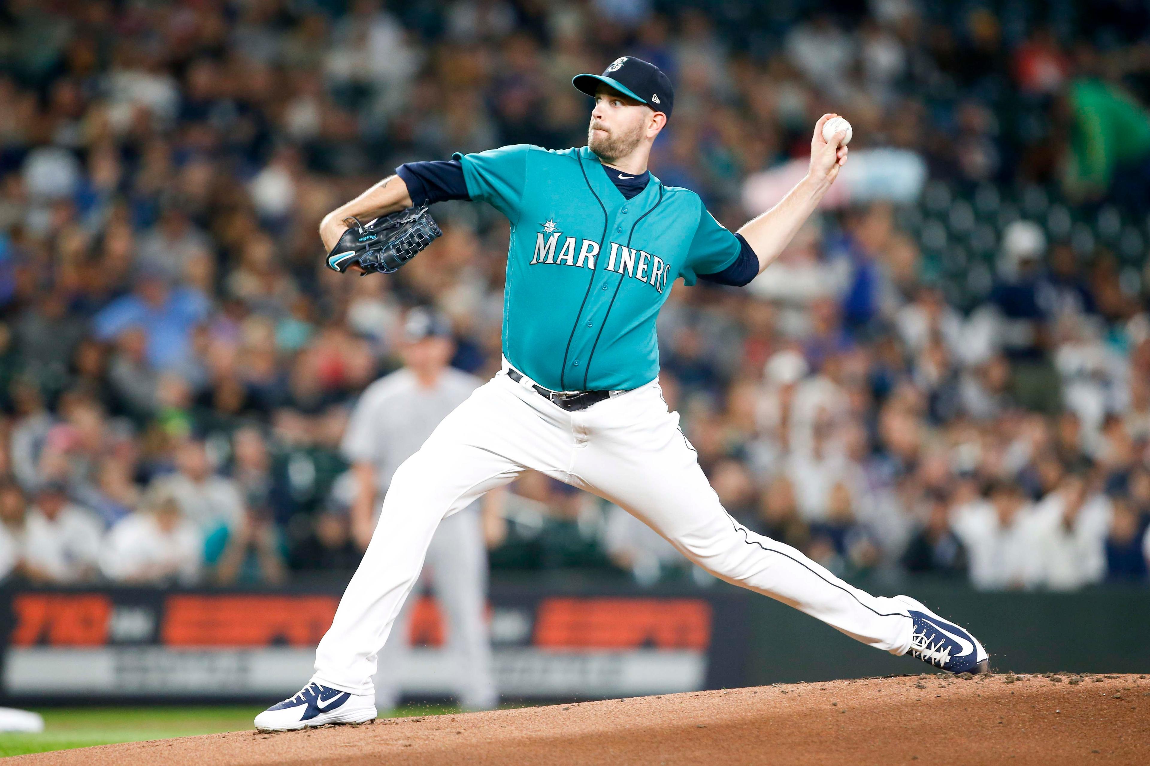 Sep 7, 2018; Seattle, WA, USA; Seattle Mariners starting pitcher James Paxton (65) throws against the New York Yankees during the first inning at Safeco Field. Mandatory Credit: Joe Nicholson-USA TODAY Sports