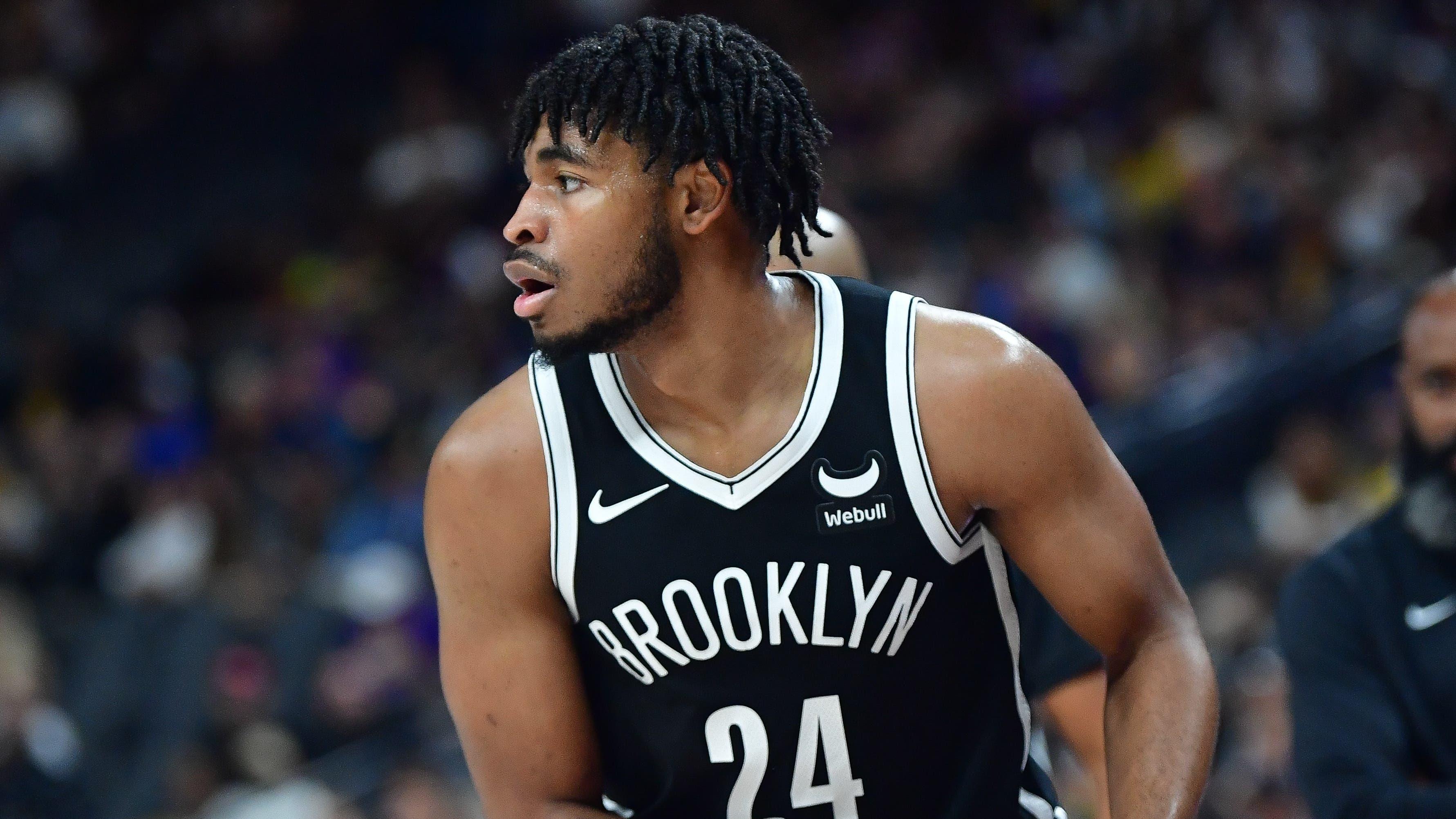 Brooklyn Nets guard Cam Thomas (24) controls the ball against the Los Angeles Lakers during the first half at T-Mobile Arena