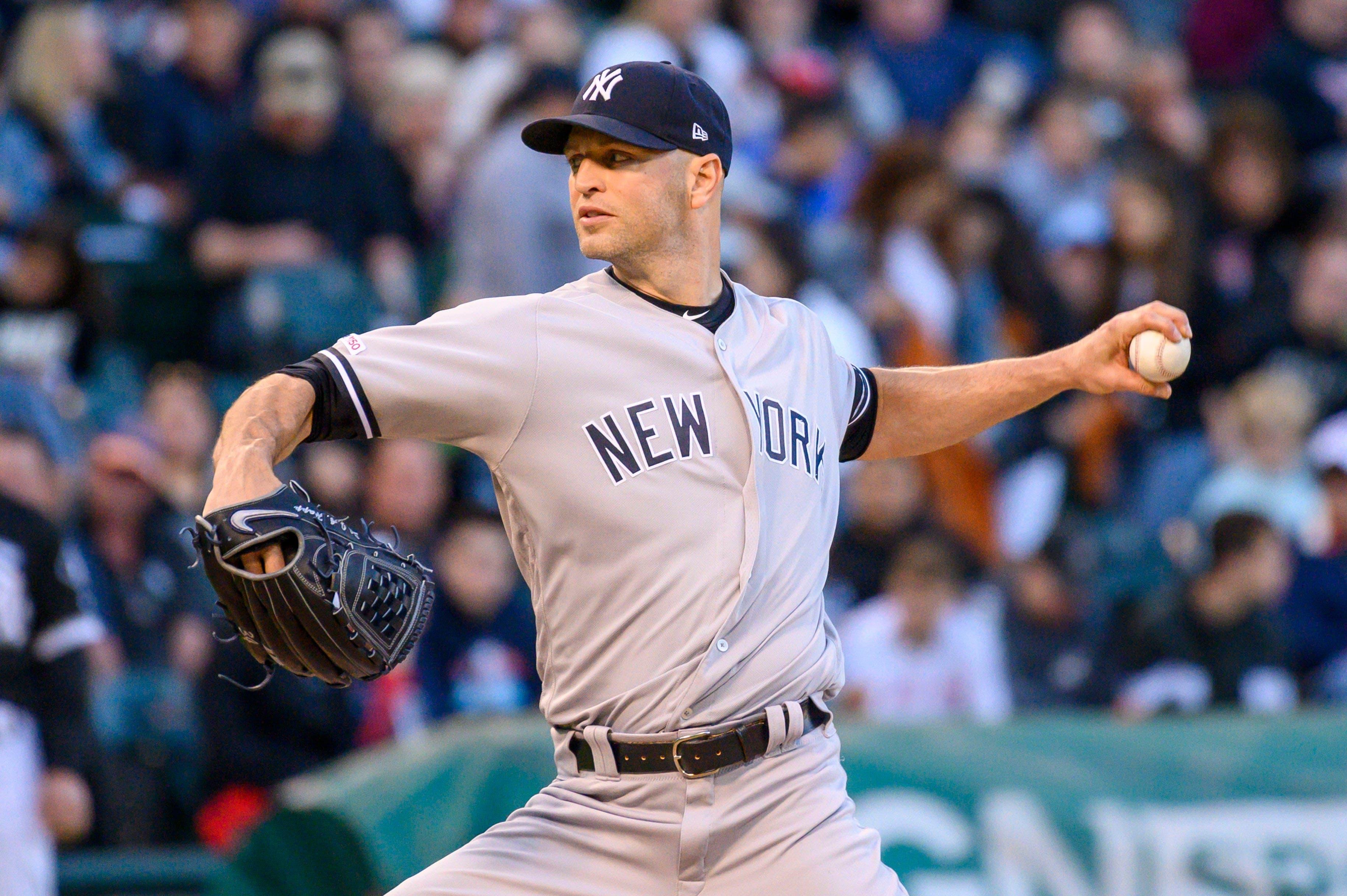 Jun 13, 2019; Chicago, IL, USA; New York Yankees starting pitcher J.A. Happ (34) pitches during the first inning against the Chicago White Sox at Guaranteed Rate Field. Mandatory Credit: Patrick Gorski-USA TODAY Sports / Patrick Gorski