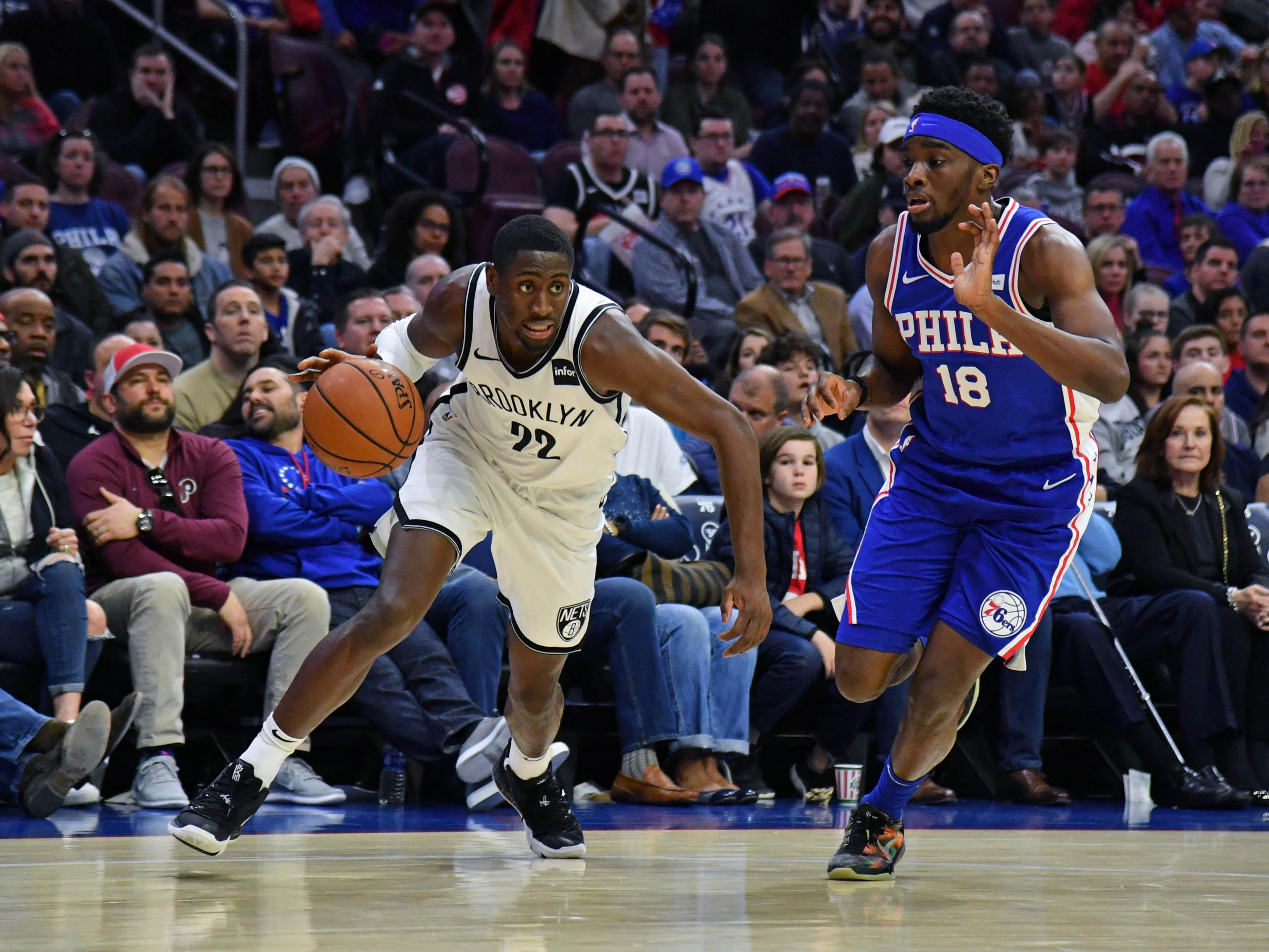 Brooklyn Nets guard Caris LeVert drives to the basket against Philadelphia 76ers guard Shake Milton during the fourth quarter at Wells Fargo Center.