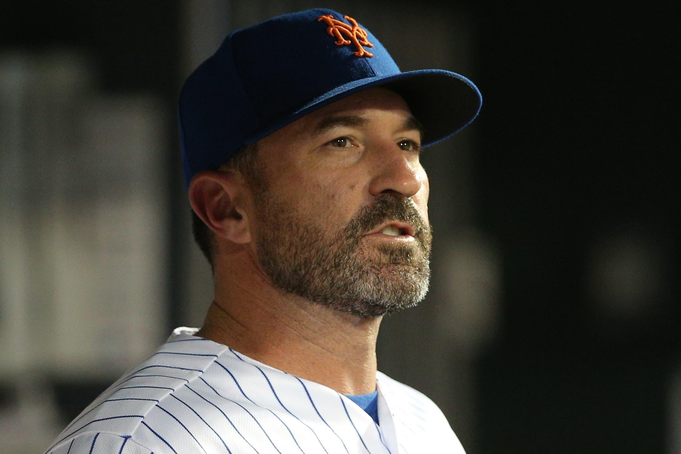 New York Mets manager Mickey Callaway watches from the dugout during the seventh inning against the San Diego Padres at Citi Field. / Brad Penner/USA TODAY Sports