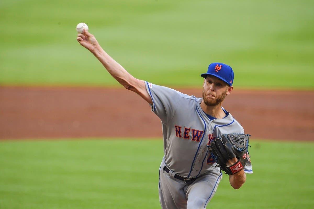 Jun 17, 2019; Atlanta, GA, USA; New York Mets starting pitcher Zack Wheeler (45) pitches against the Atlanta Braves during the first inning at SunTrust Park. Mandatory Credit: Dale Zanine-USA TODAY Sports / Dale Zanine