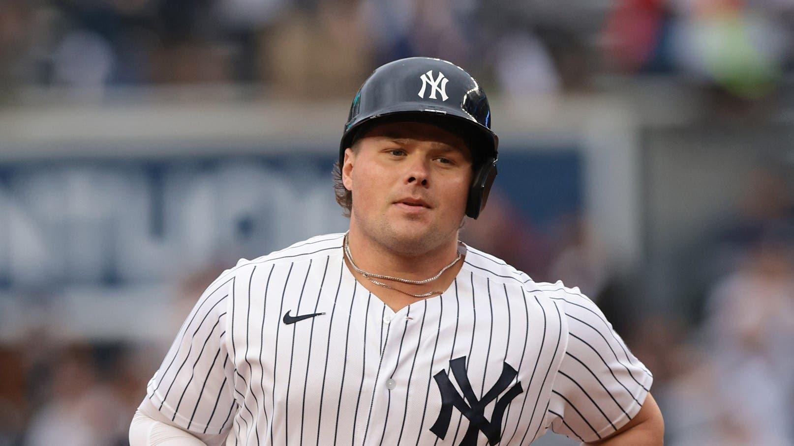 Jun 22, 2021; Bronx, New York, USA; New York Yankees first baseman Luke Voit (59) runs the base path after hitting a home run against the Kansas City Royals at Yankee Stadium. / Vincent Carchietta-USA TODAY Sports